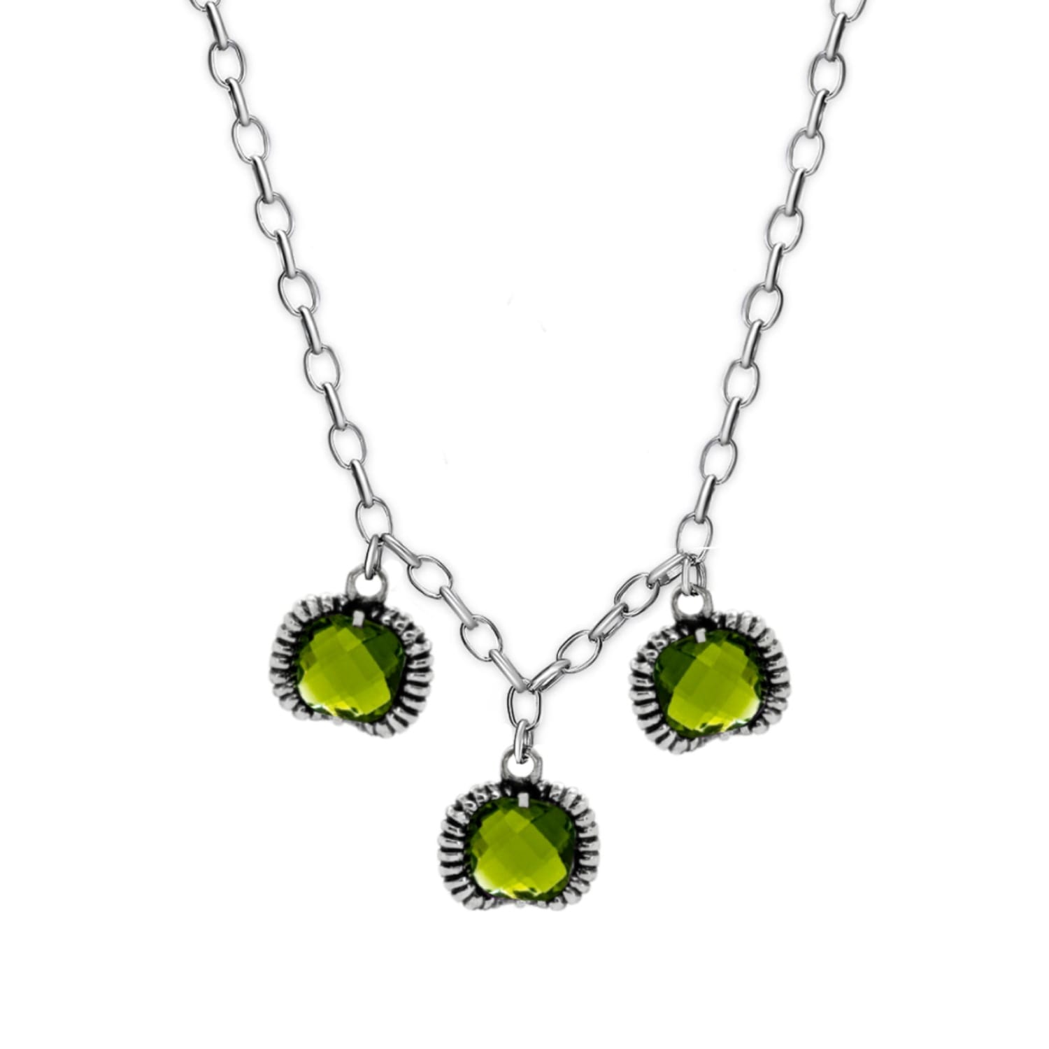 Unaloe Women's Fantasy Necklace Silver– Timeless Elegance With Three Green Crystal