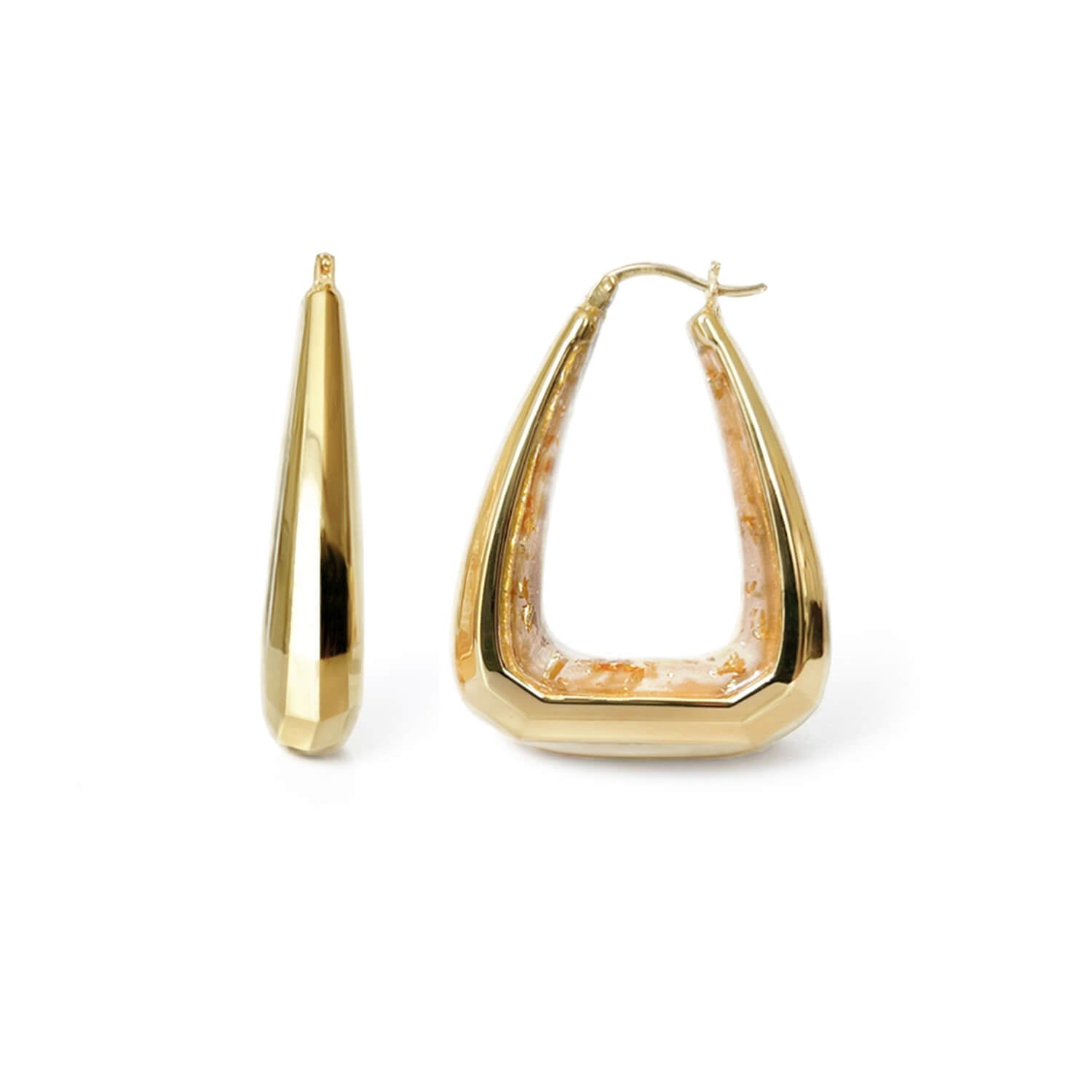 Gold & Honey Women's Triangle Gem Cut Hoop Earrings In Clear With 24k Gold Leaf