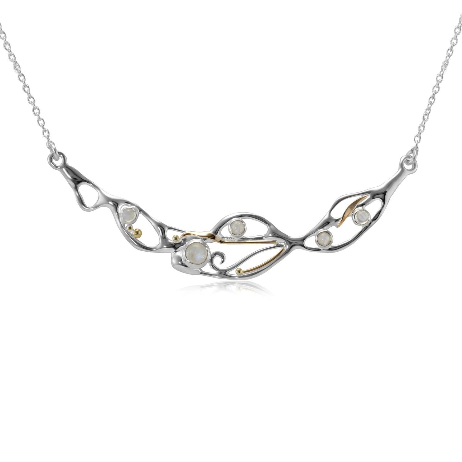 Isla Silver Women's Silver Rainbow Moonstone Organic Flow Statement Necklace