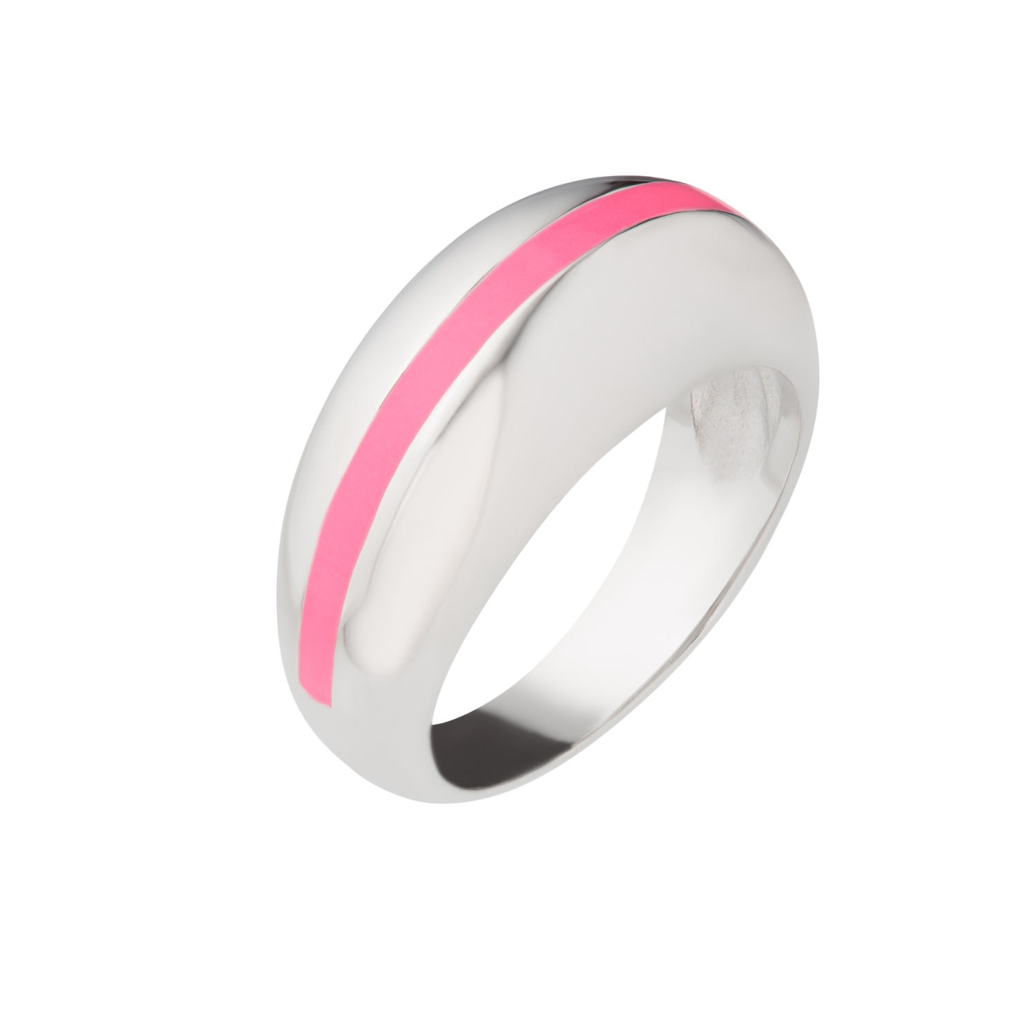 Women’s Silver / Pink / Purple Silver Candy Stripe Dome Ring In Neon Pink Scream Pretty