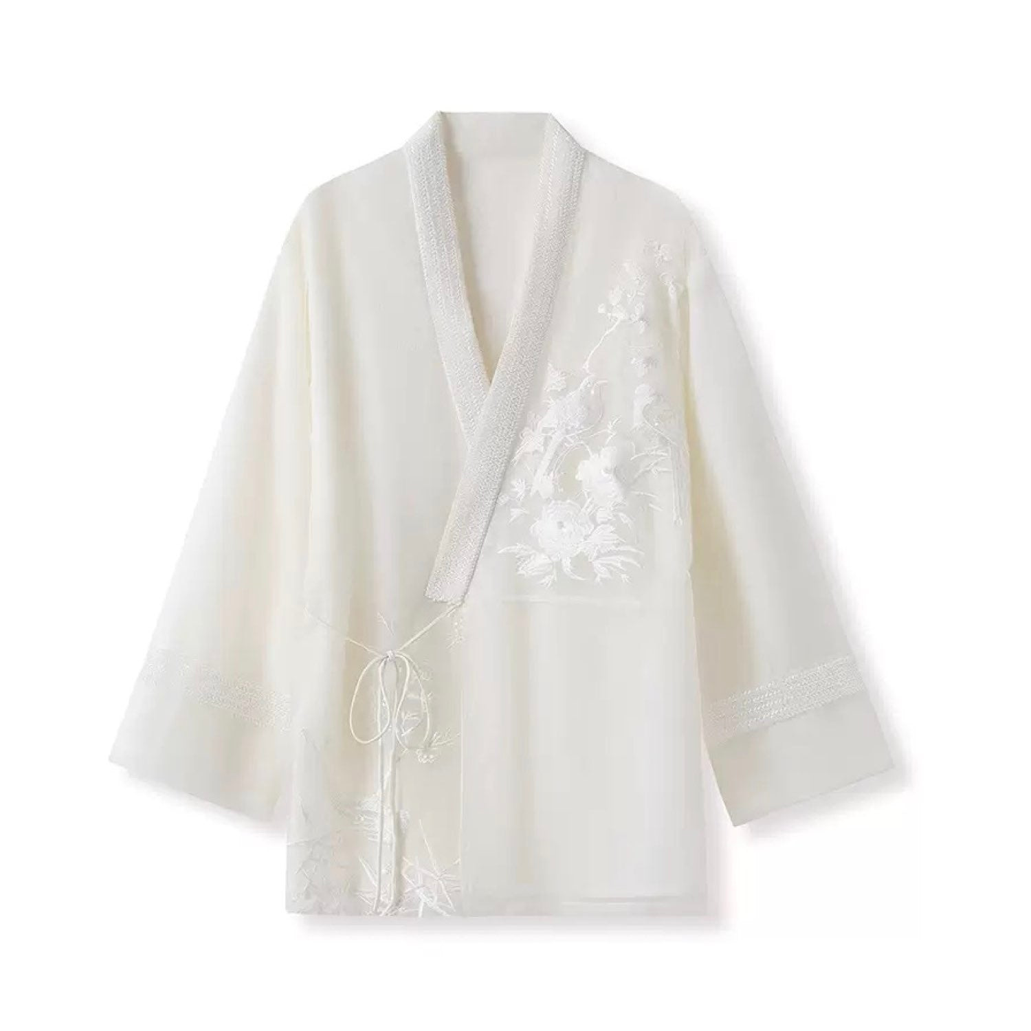 Jiaying Wang Wjy Studio London Women's Embroidered Minimal White Floral Cardigan Top