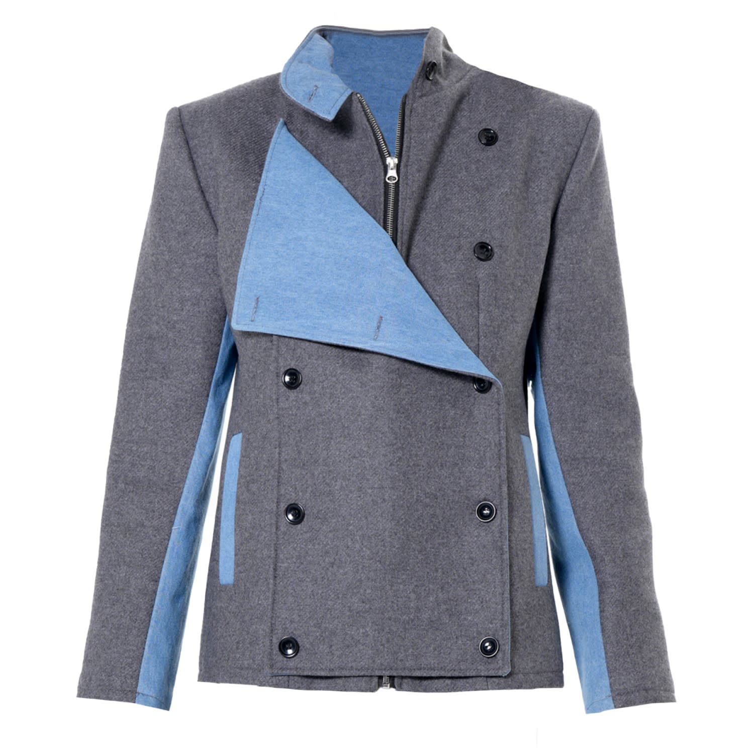 Metamorphoza Women's Double-breasted Short Jacket With Denim In Grey In Gray