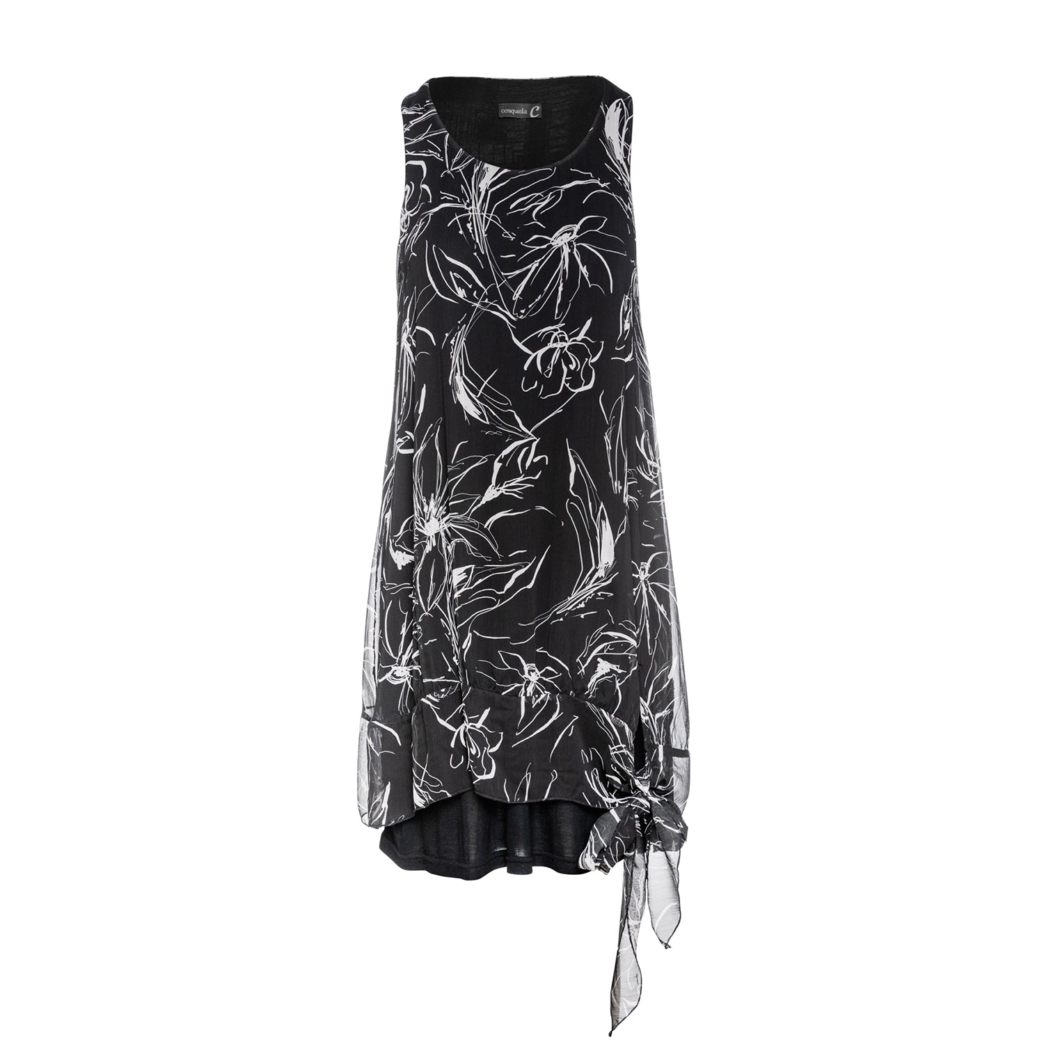 Conquista Women's Sleeveless Double Layer Dress In Black & White In Black