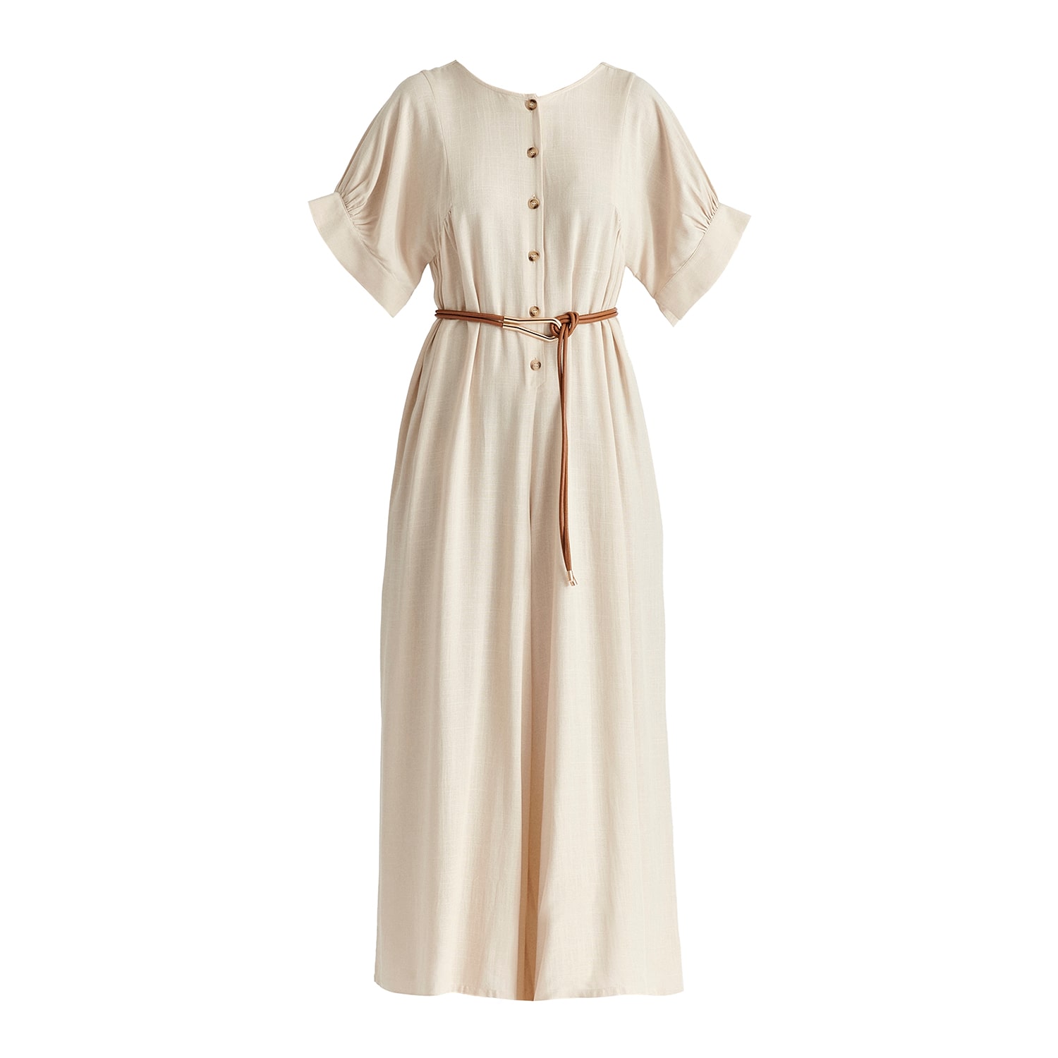 Paisie Women's Neutrals Relaxed Fit Wide Leg Jumpsuit With Belt In Oatmeal
