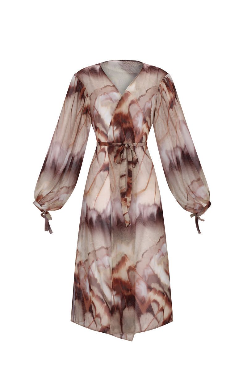 Nelblu Women's Brown Kimono Dress Print Cafe In Brown