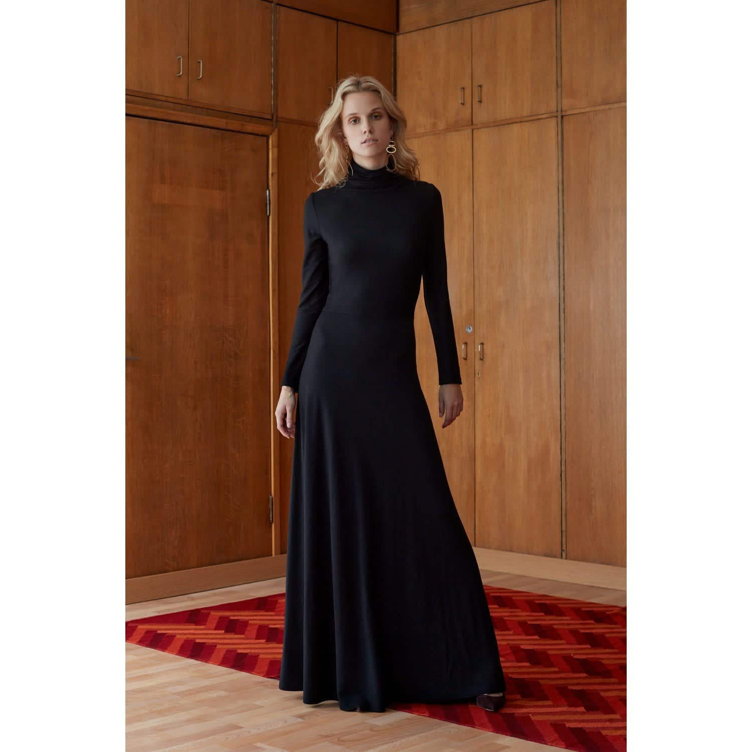 black maxi turtleneck dress