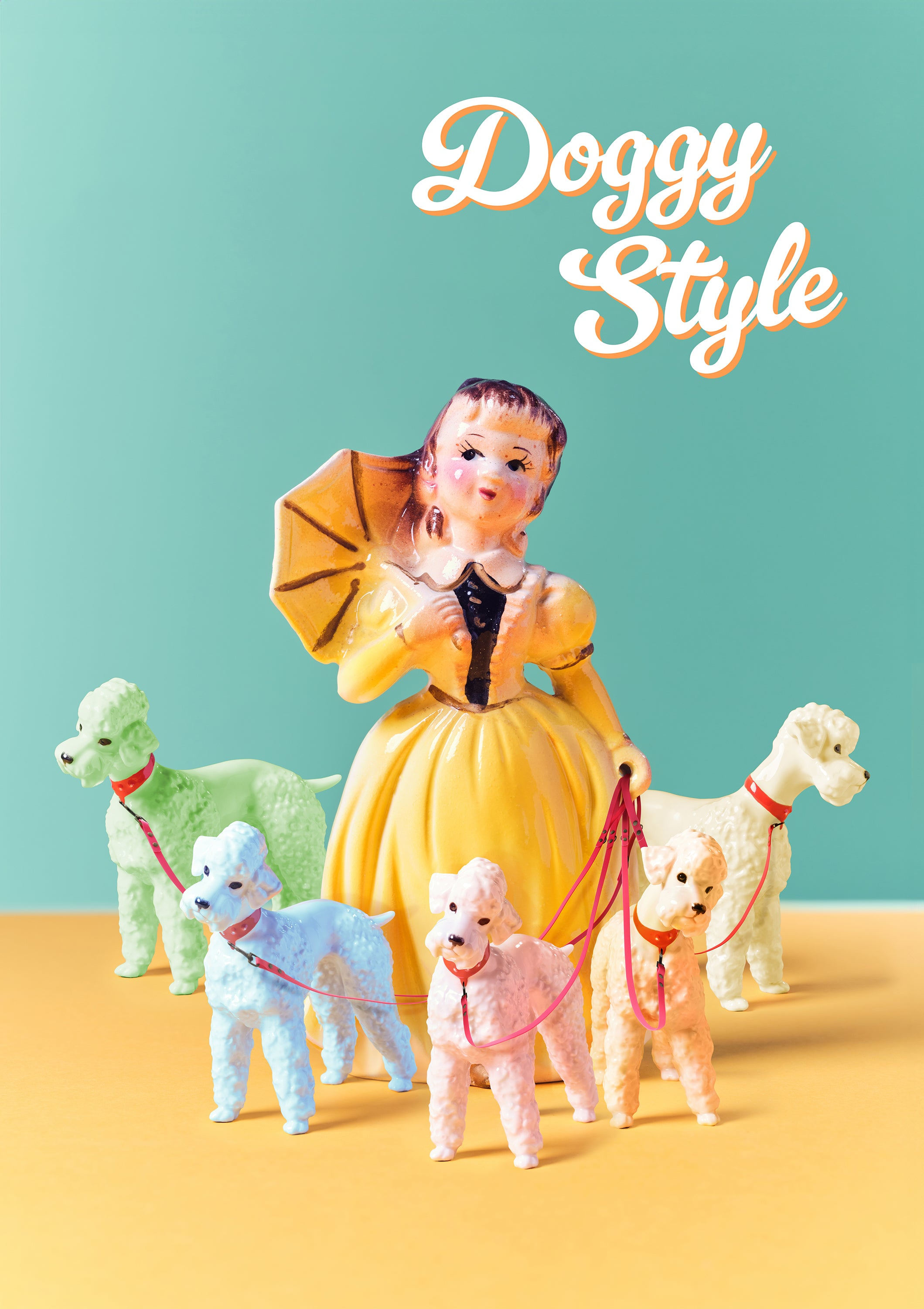 Ornament Art Green / Yellow / Orange Doggy Style Poodle Lady Giclée Photo Print