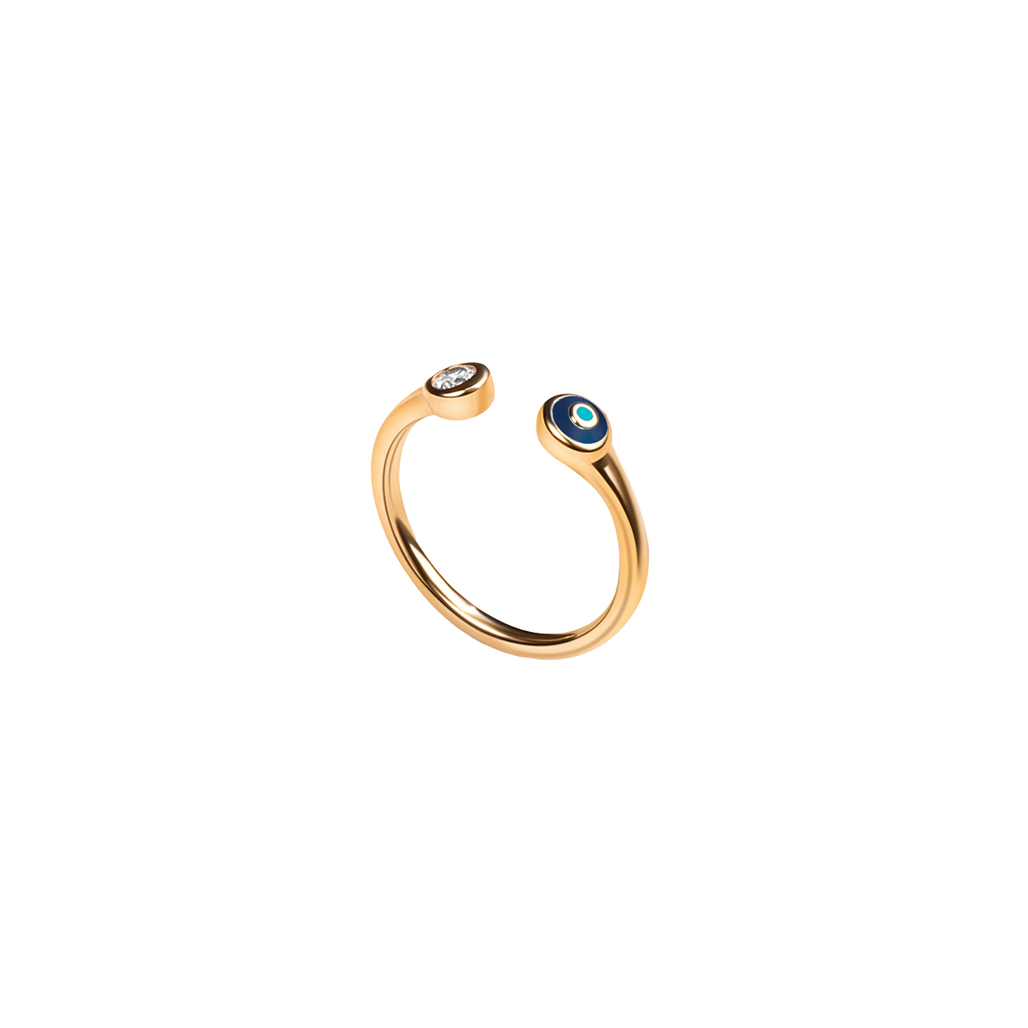 Karma And Luck Women's Sparkling Positivity - Gold Navy Enamel Evil Eye Ring