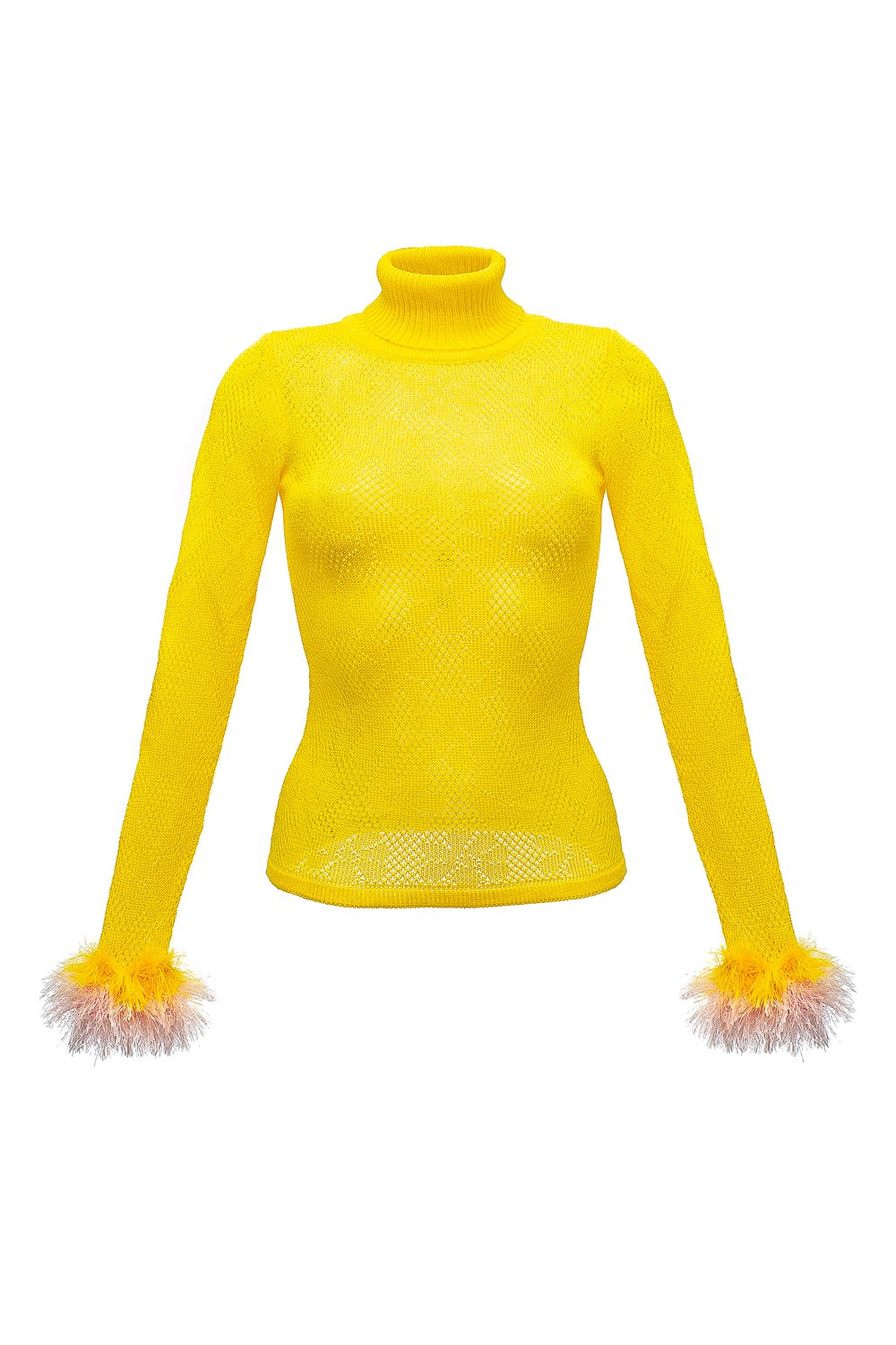 Women's Yellow Knit Turtleneck With Handmade Knit Details | Medium | Andreeva