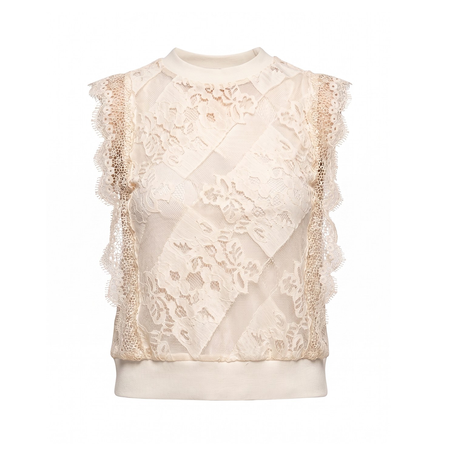 Women's Neutrals Sheer Lace Top With An Elastic Waistband Beige | Medium | Tantra Spain Sl