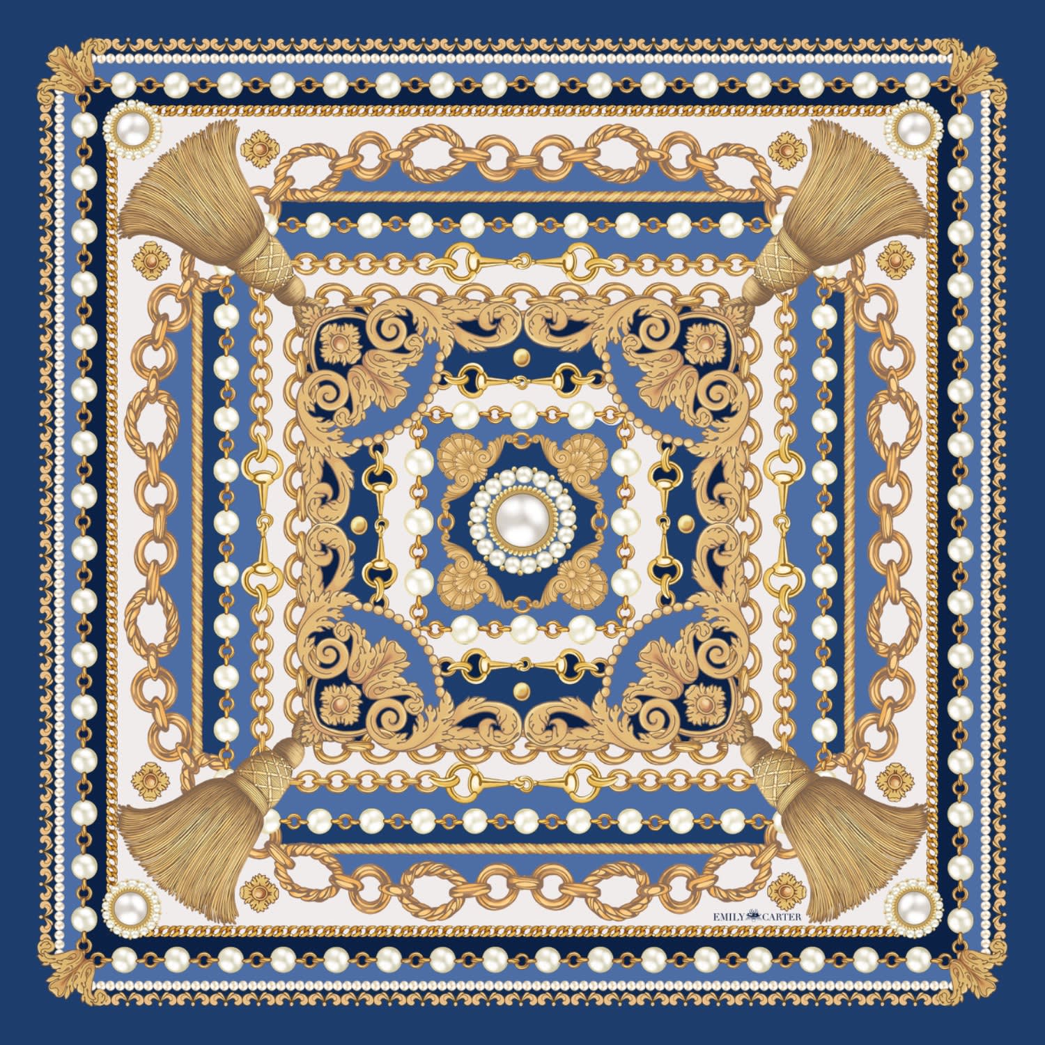 Emily Carter Women's Blue / White The Pearl Baroque Neckerchief - Sapphire In Multi