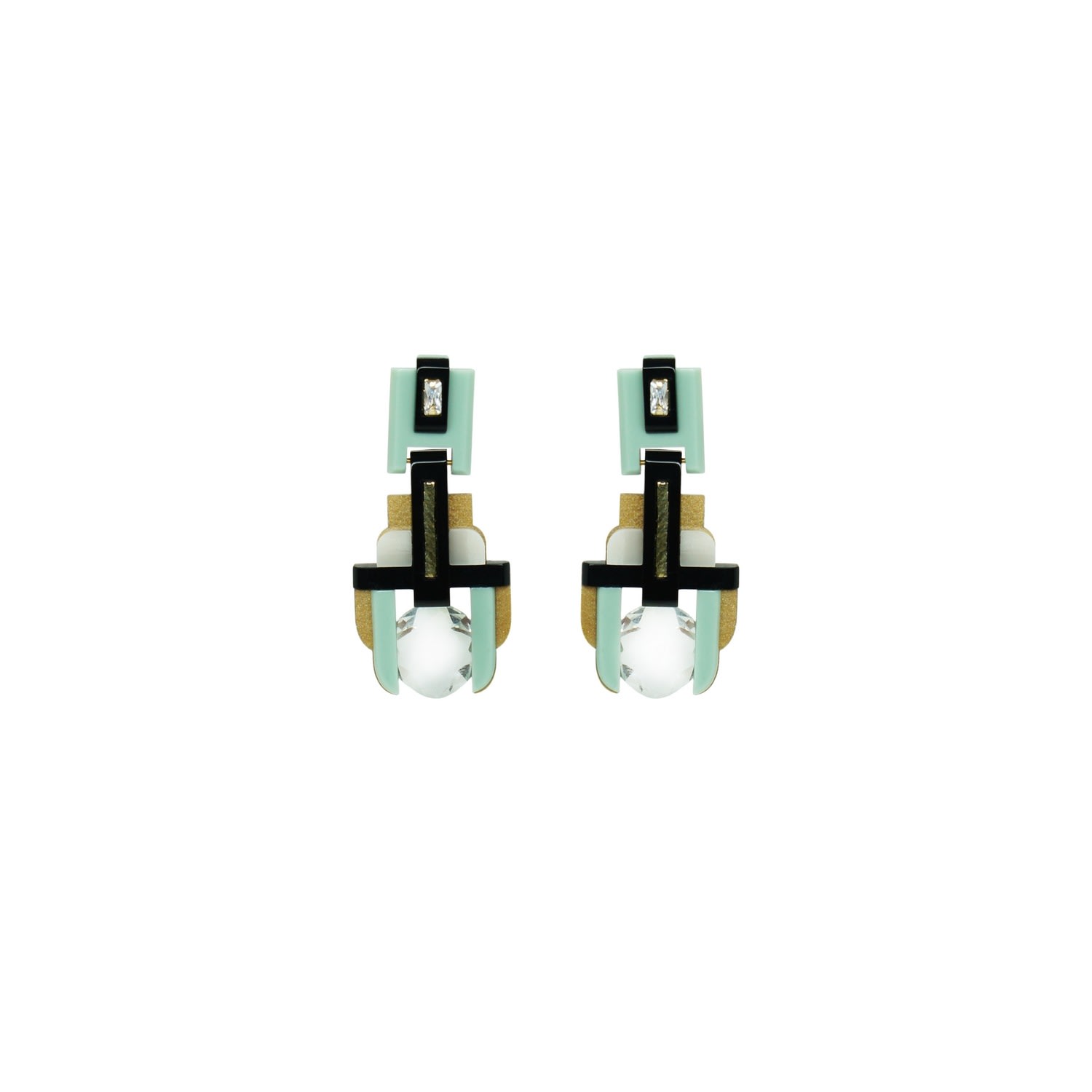 Gissa Bicalho Women's Handmade Acrylic Earring Deco Round Stone Pale Green In Green