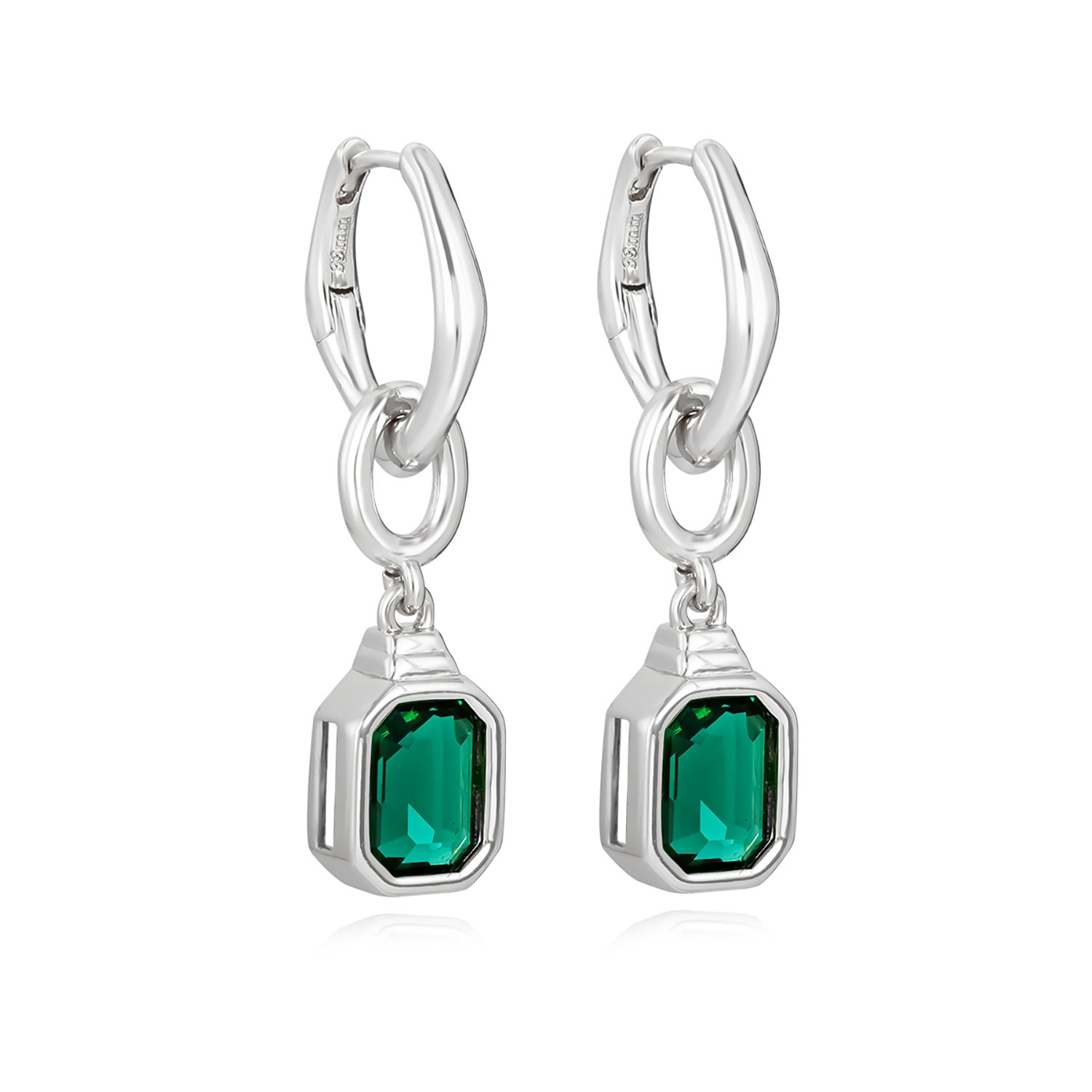 Women’s Avery Emerald Green Drop Earrings - Silver 33mm