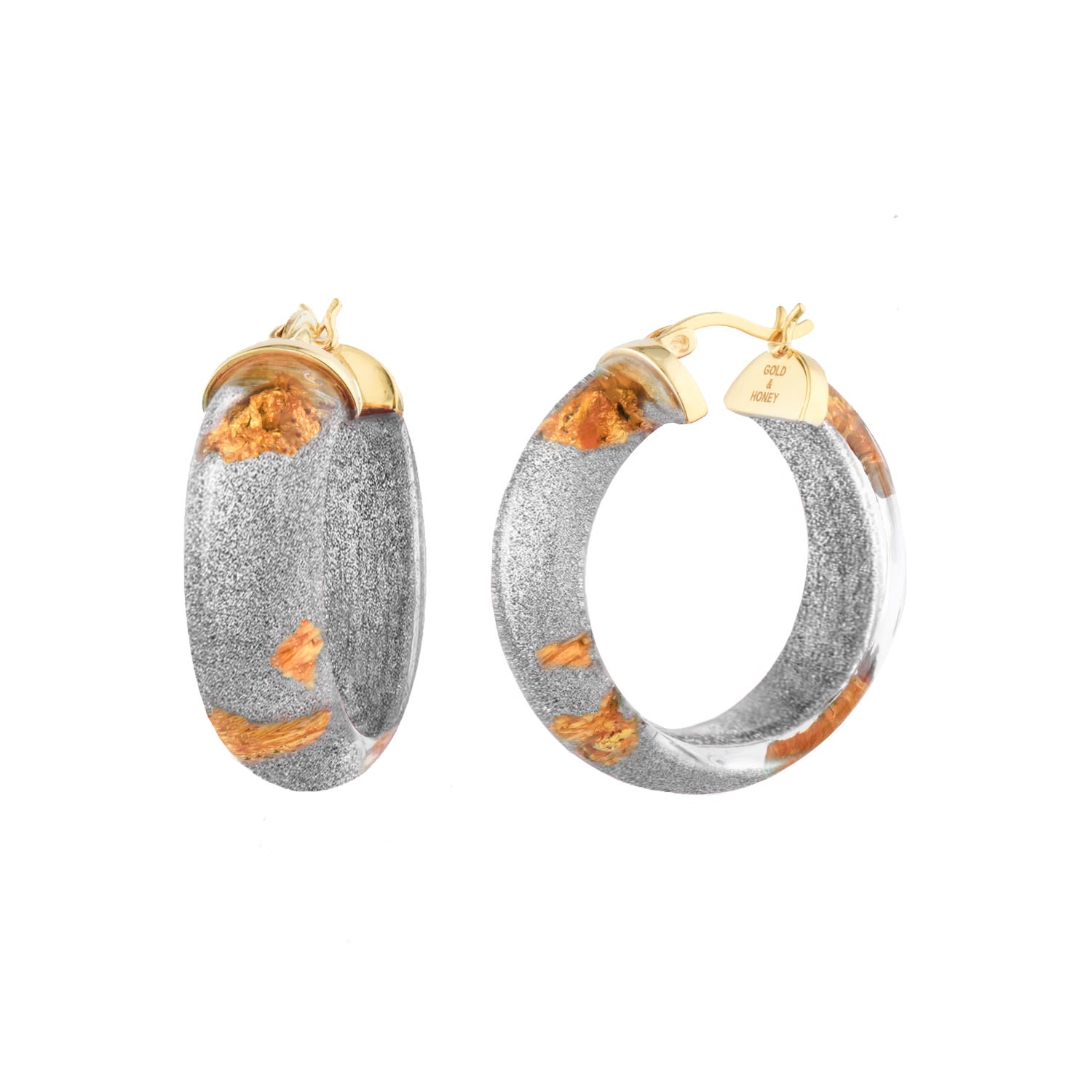 Women’s Gold / Silver Gold Leaf Huggie Hoop Earrings In Silver Pixie Gold & Honey