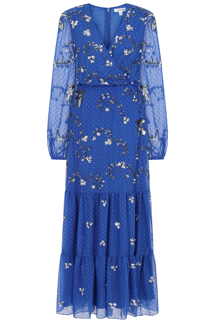 Frock And Frill Women's Elena Blue Embellished Maxi Dress