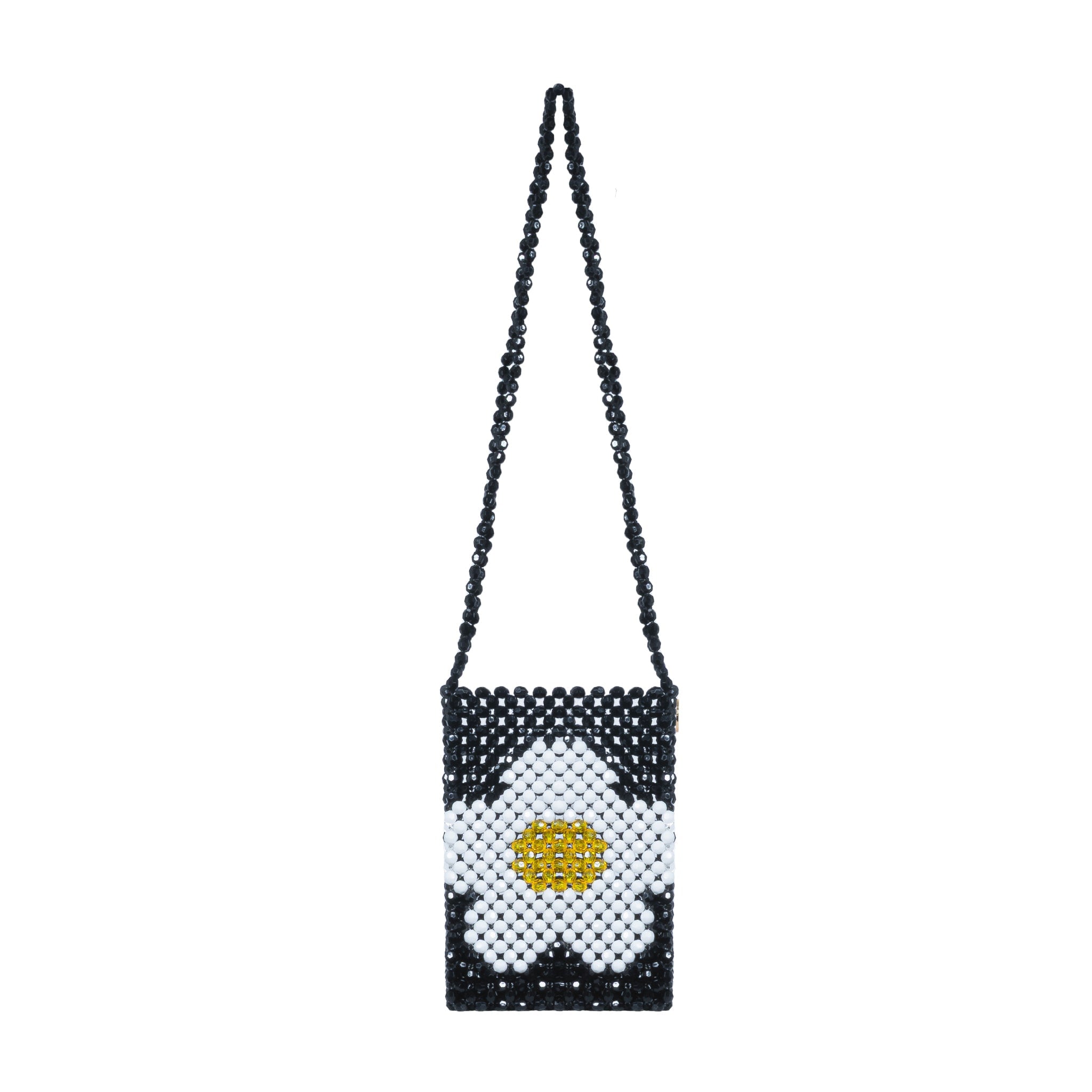Women's Black & White Daisy Pocket Beaded Crossbody Bag | Tillie Beads