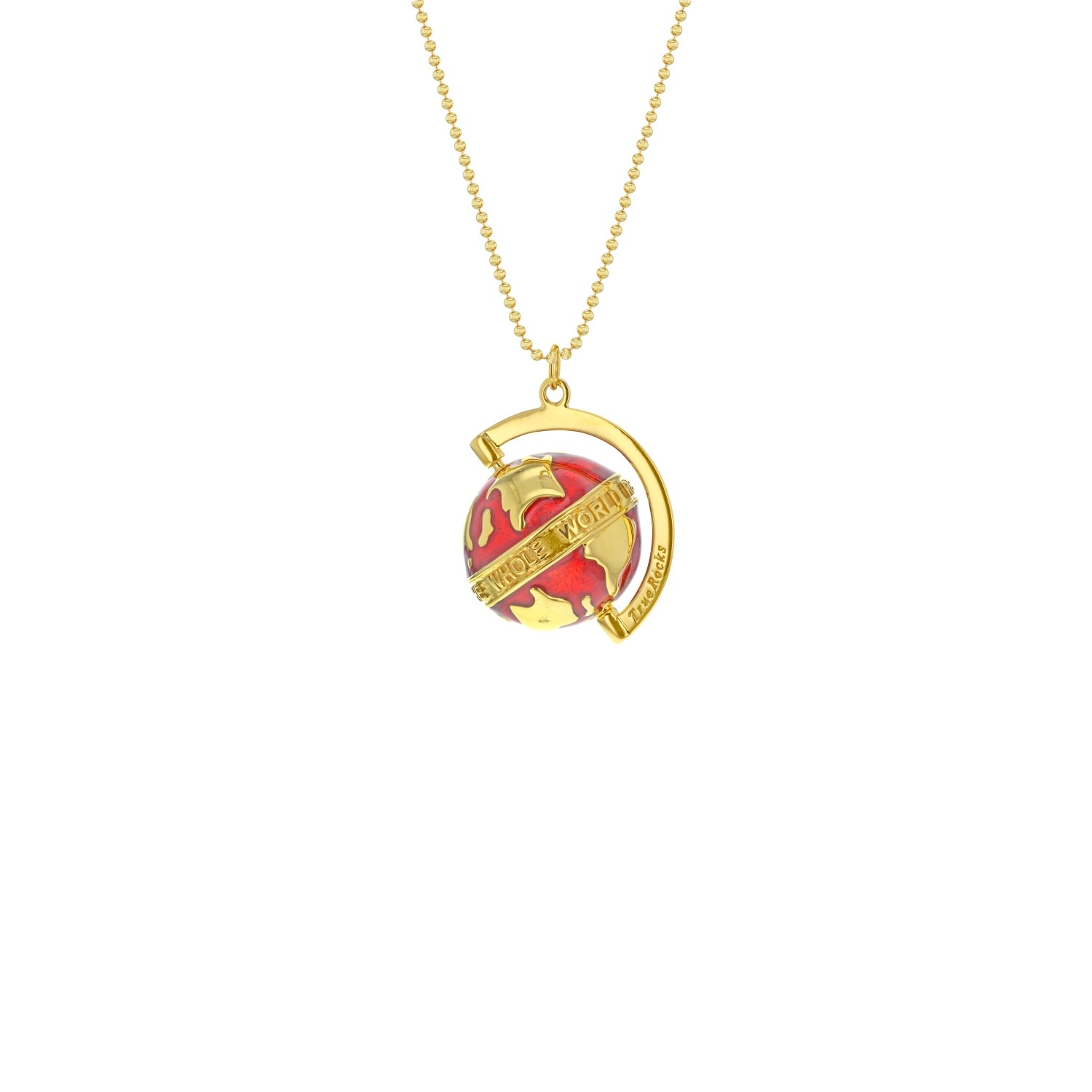 True Rocks Women's Gold / Red Spinning Globe Necklace In Red Enamel & 18kt Gold Plate The Whole World Revolves In Gold/red