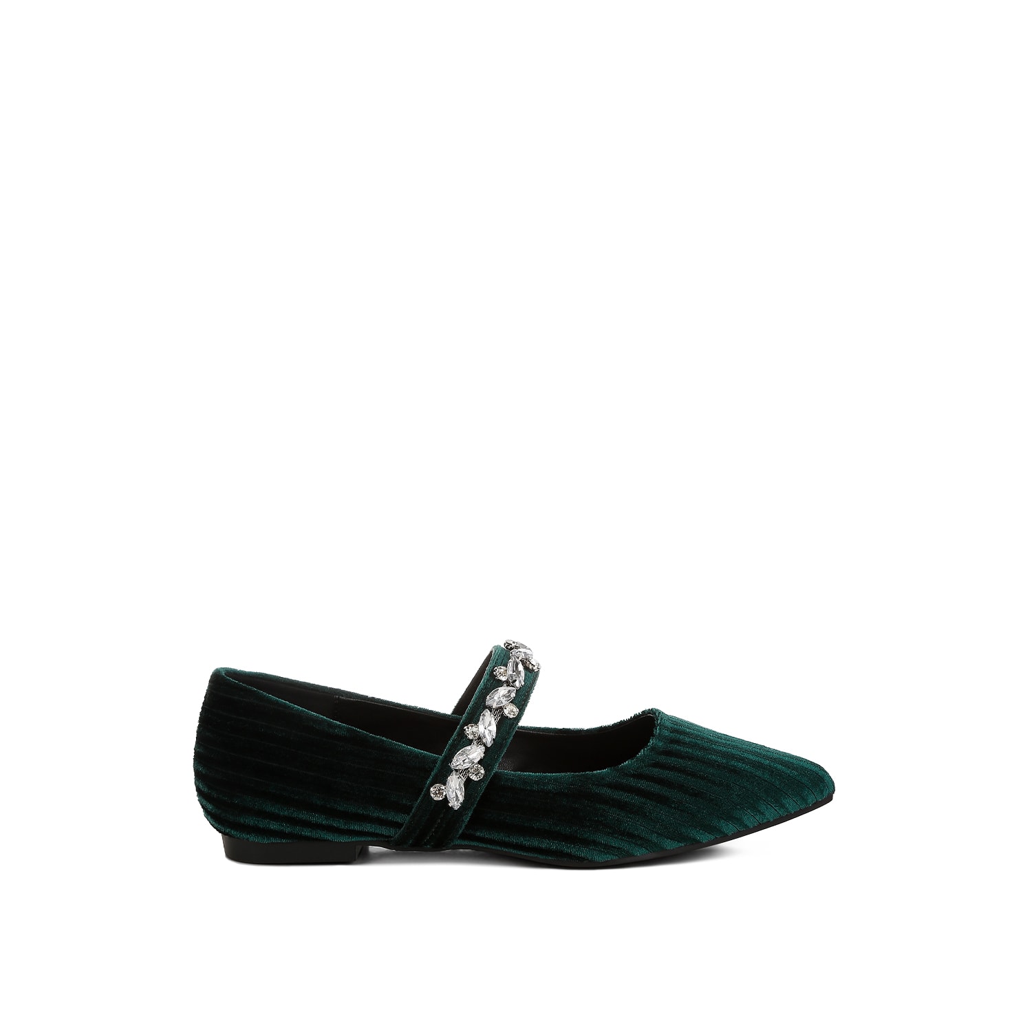 Rag & Co Women's Dresden Diamante Brooch Velvet Ballerinas In Green By