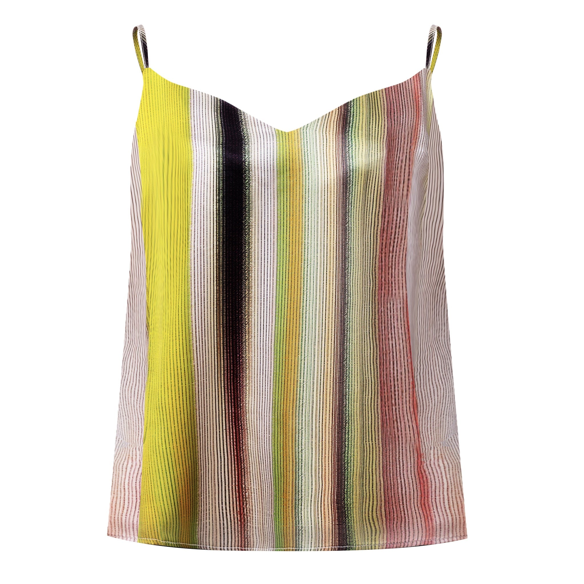 Nokaya Women's White Art Stripes Silk Camisole In White