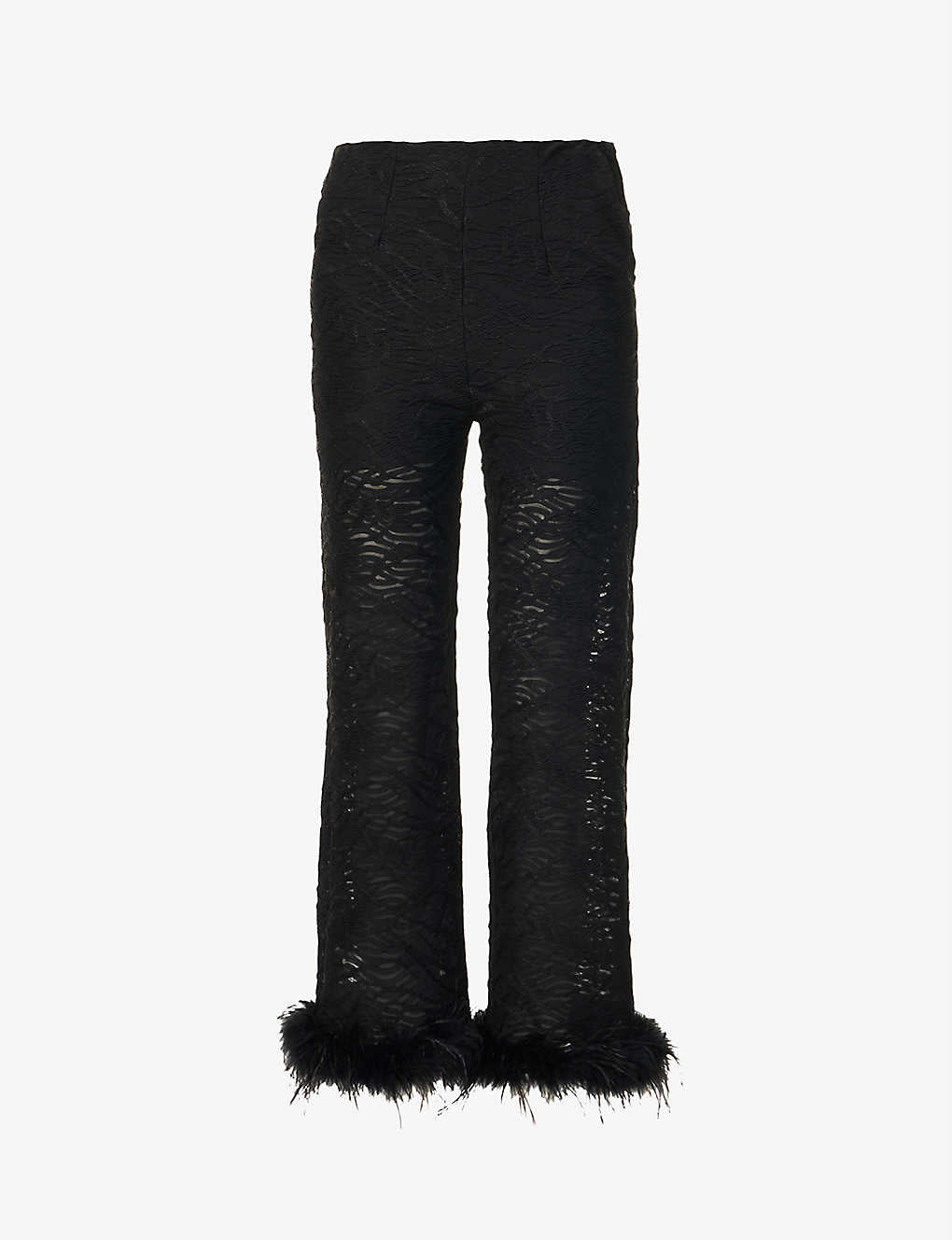 Women’s Anita Black Faux Feather Trim Cropped Trouser Small Amy Lynn