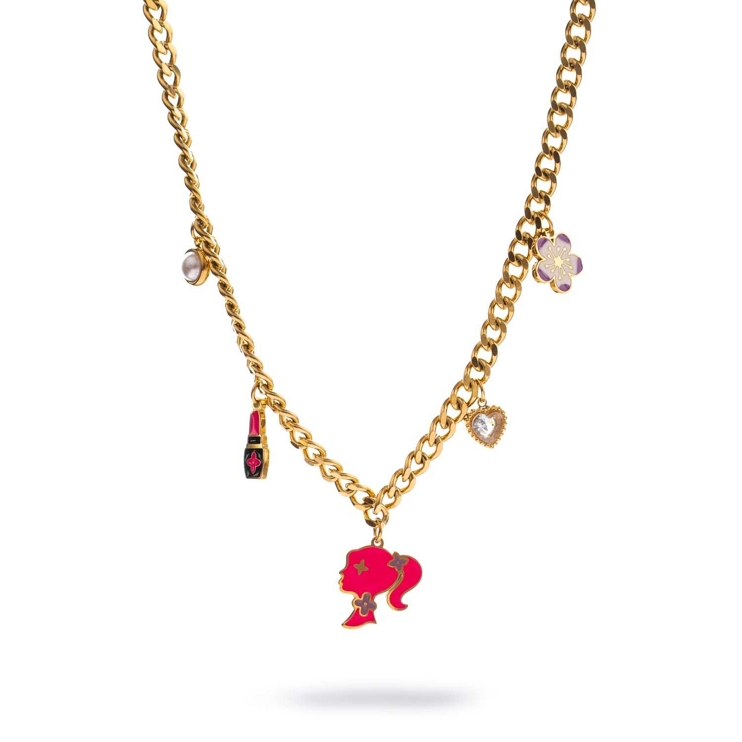 Ebru Jewelry Women's Gold / Pink Glamour Girl Charm Necklace - Gold In Gold