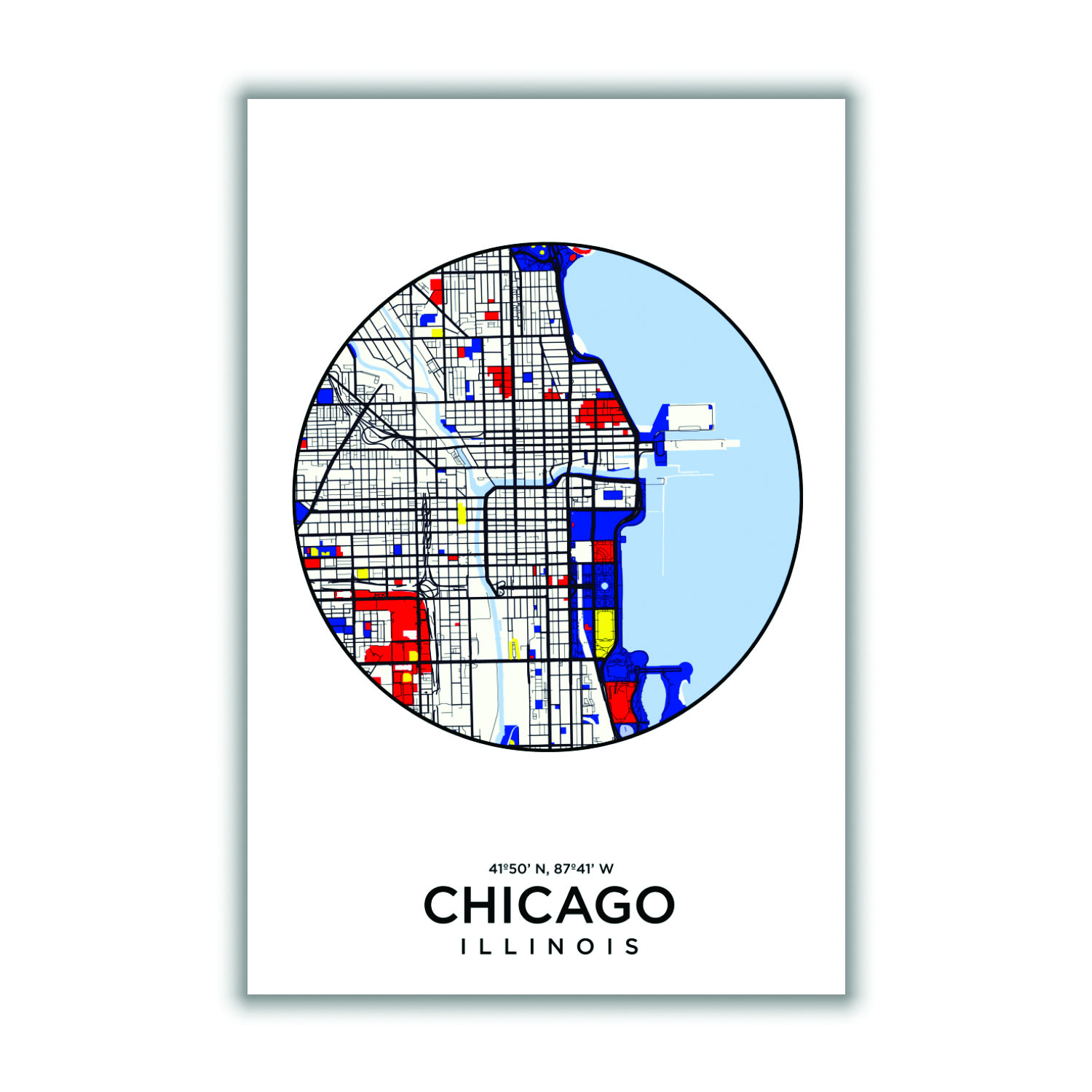 Blue Map Of Chicago Illinois Xxs Stanley Print House