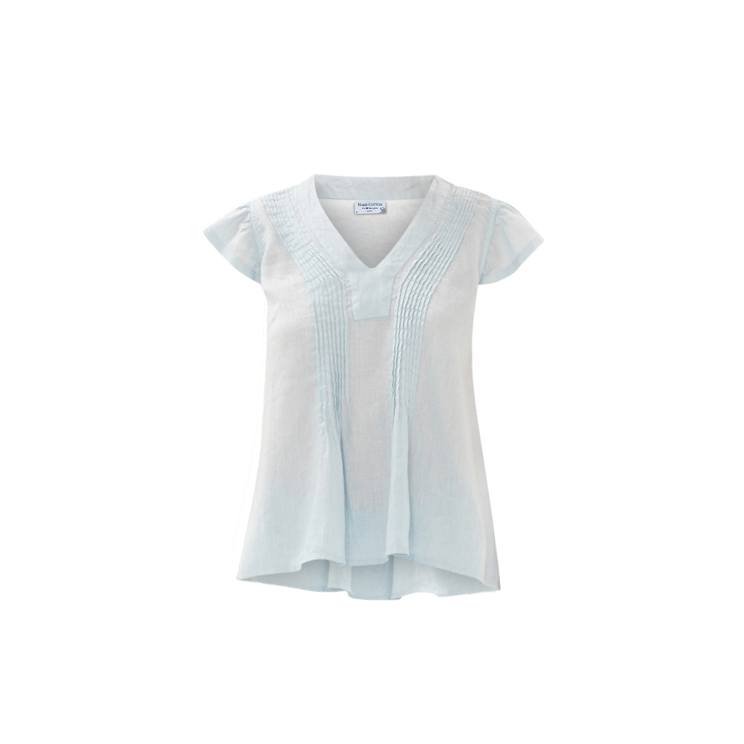 Women’s Blue Pleated Detail Linen Blouse With V Neck - Ocean Air Small Haris Cotton