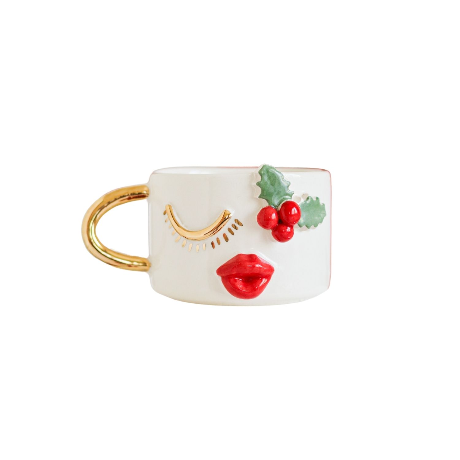 Anatoliacraft Red Gold Handle Christmas Kiss Mug In Red