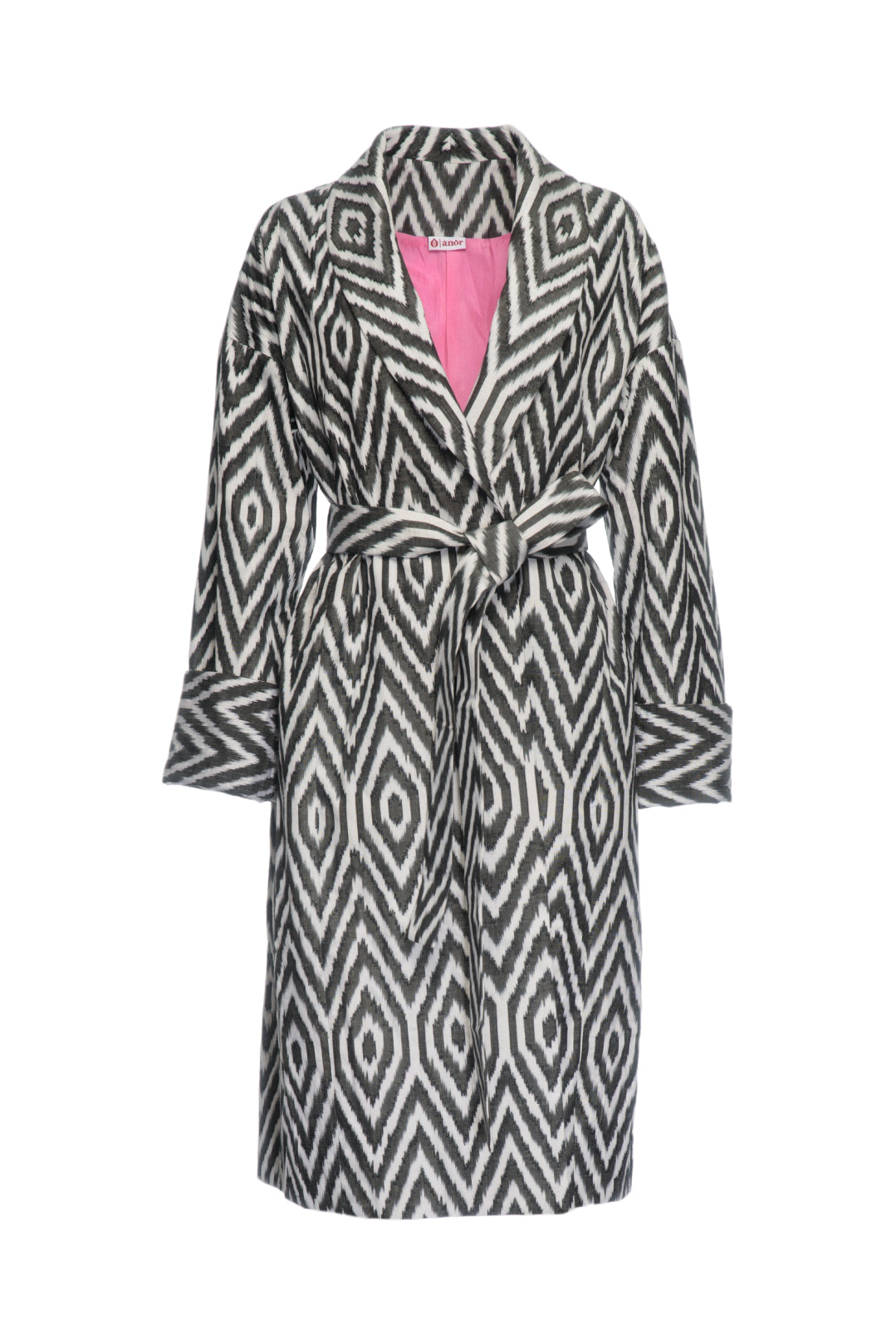 Women’s Black / White Handwoven Silk Ikat Shawl Coat - Black & White Diamonds Small Anor Living