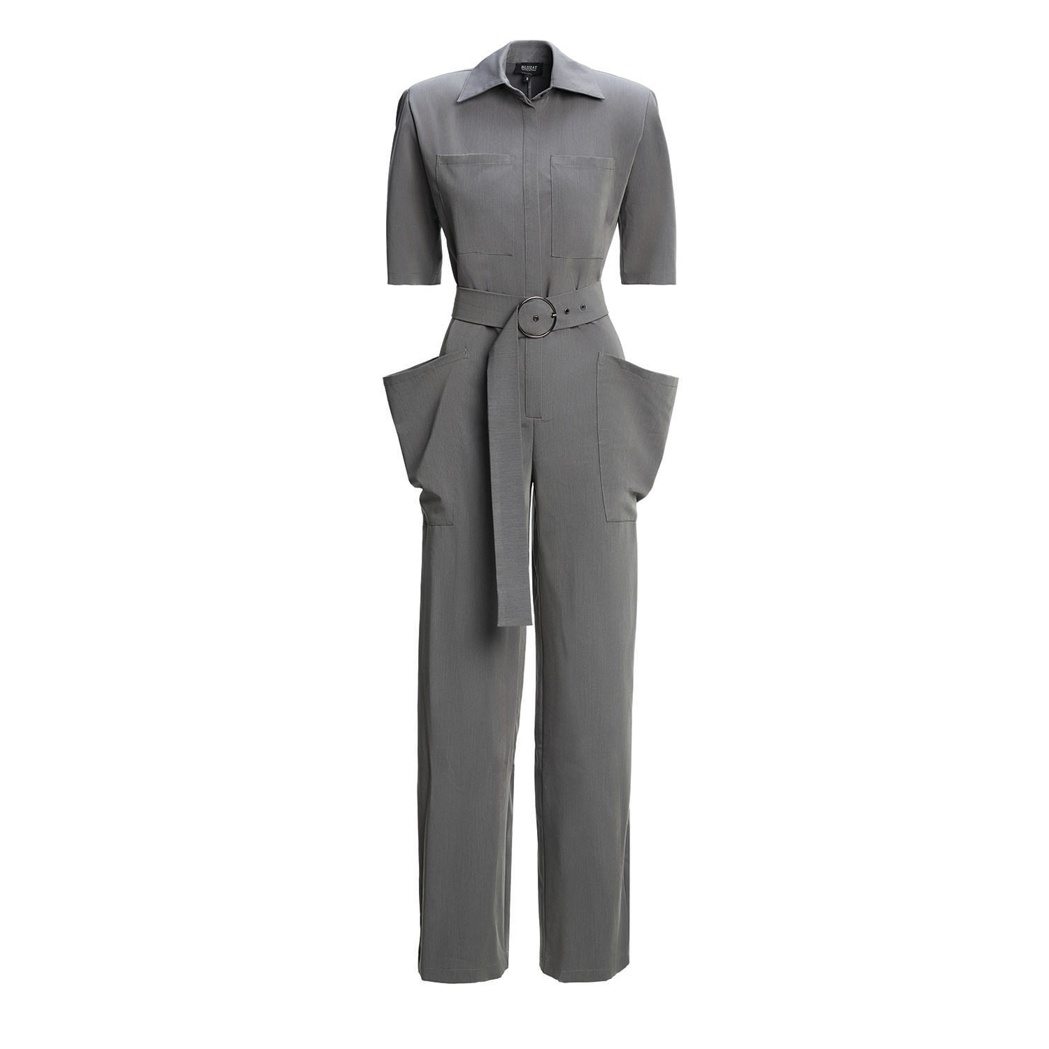 Bluzat Women's Grey Maxi Jumpsuit With Short Sleeves In Grey