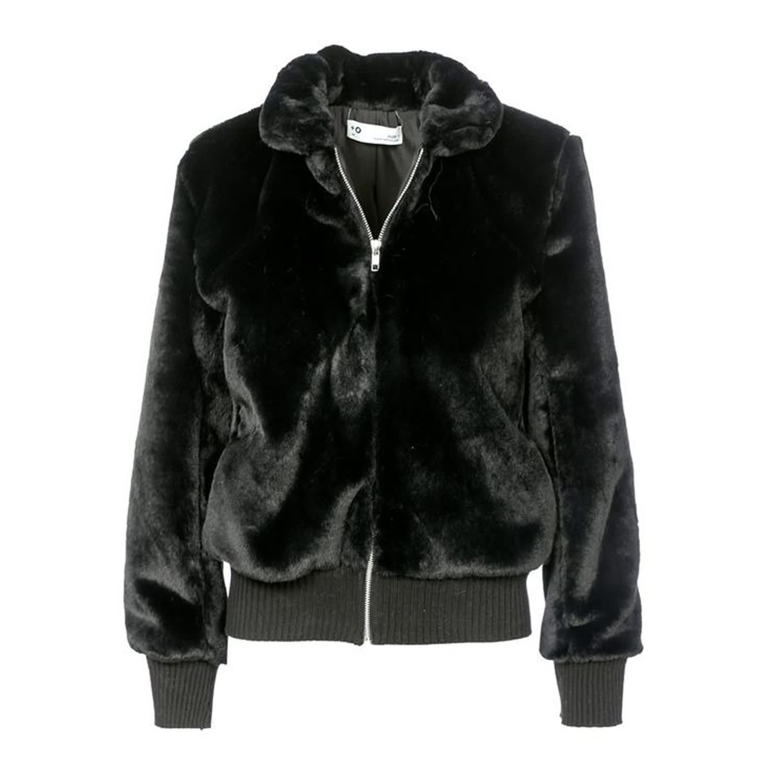 black fluffy jacket