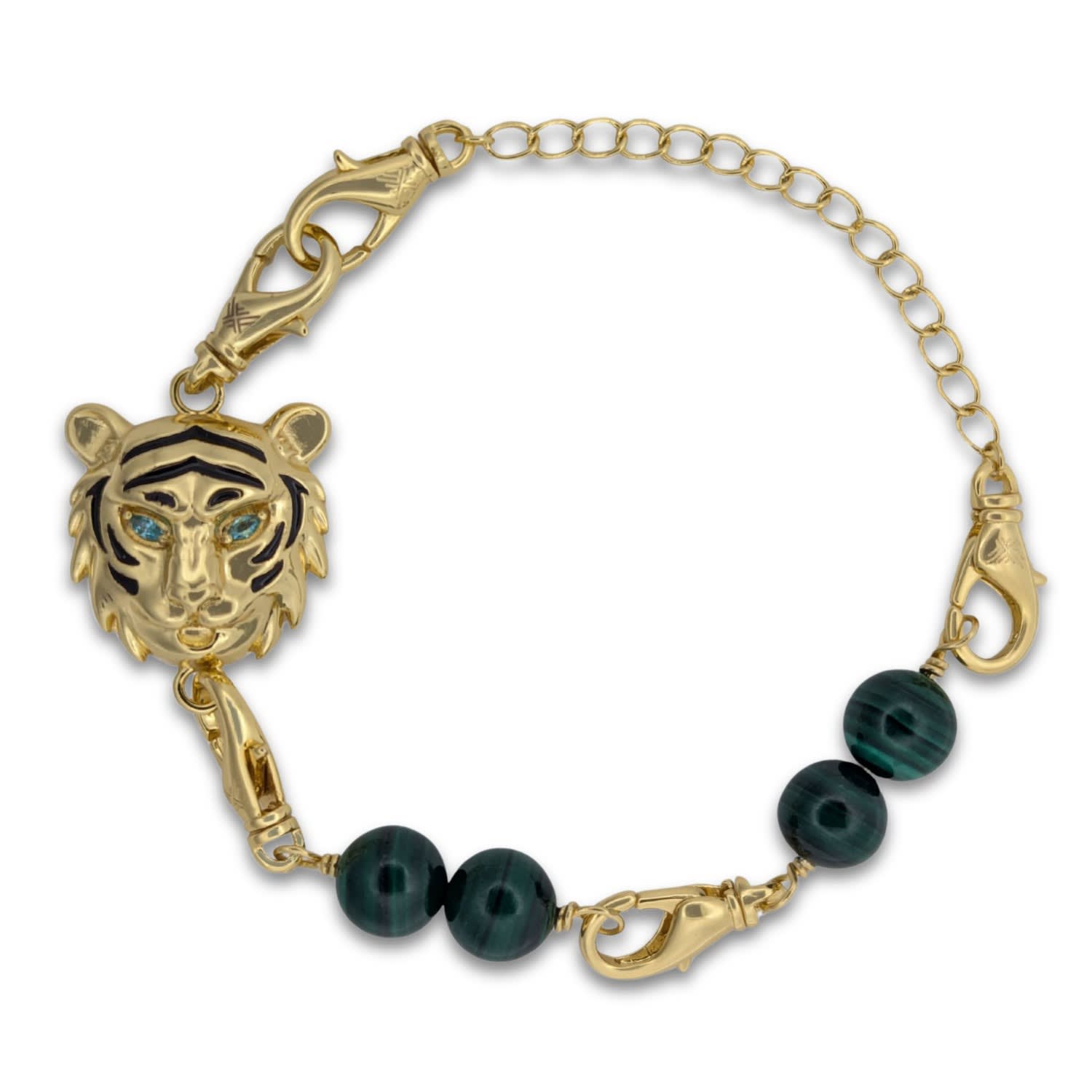 Frenvyrn Men's Gold / Green Tiger Convertible Malachite Bracelet Bag Charm Small