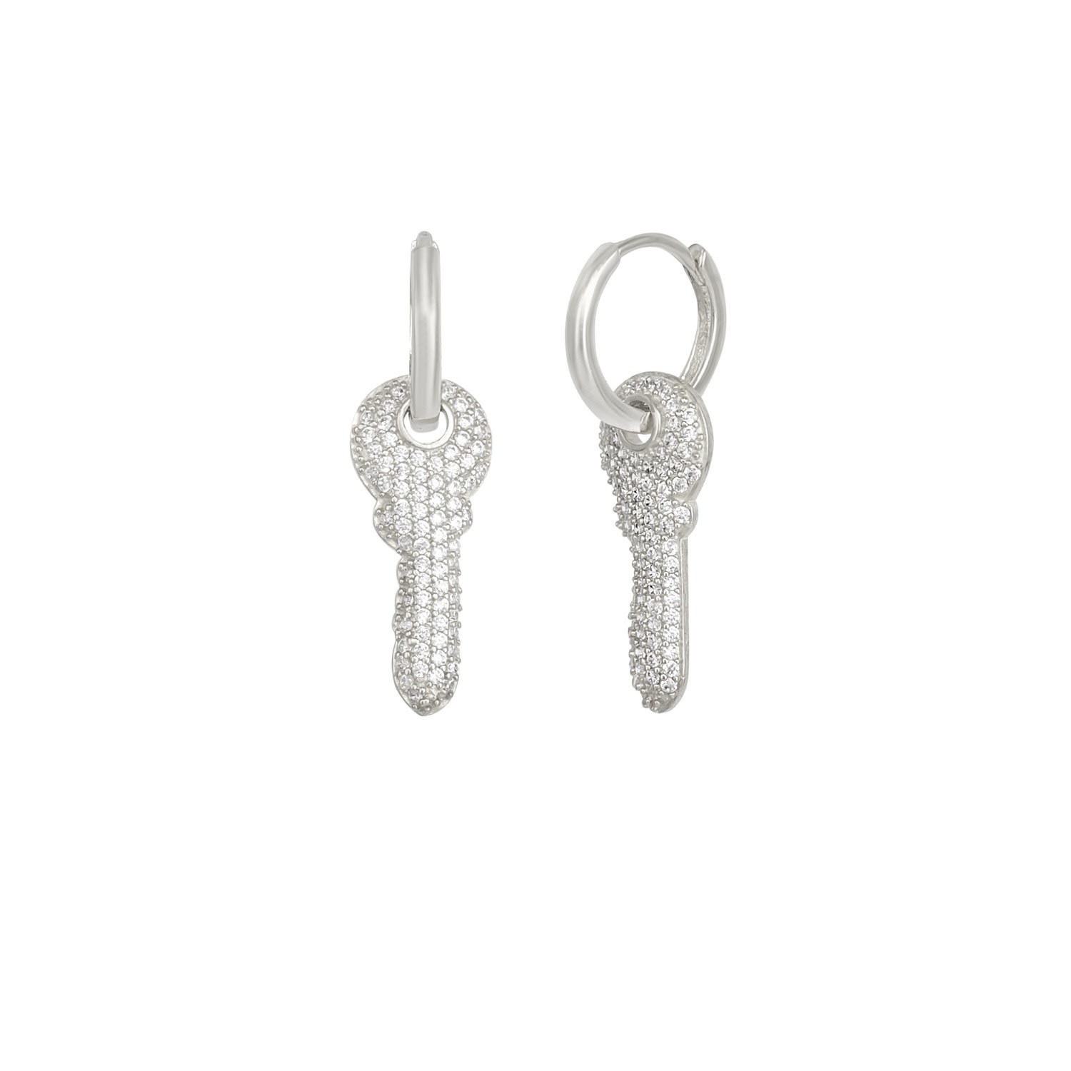 Spero London Women's Key Silver Hoop Sterling Silver Drop Earring - Silver In Silver