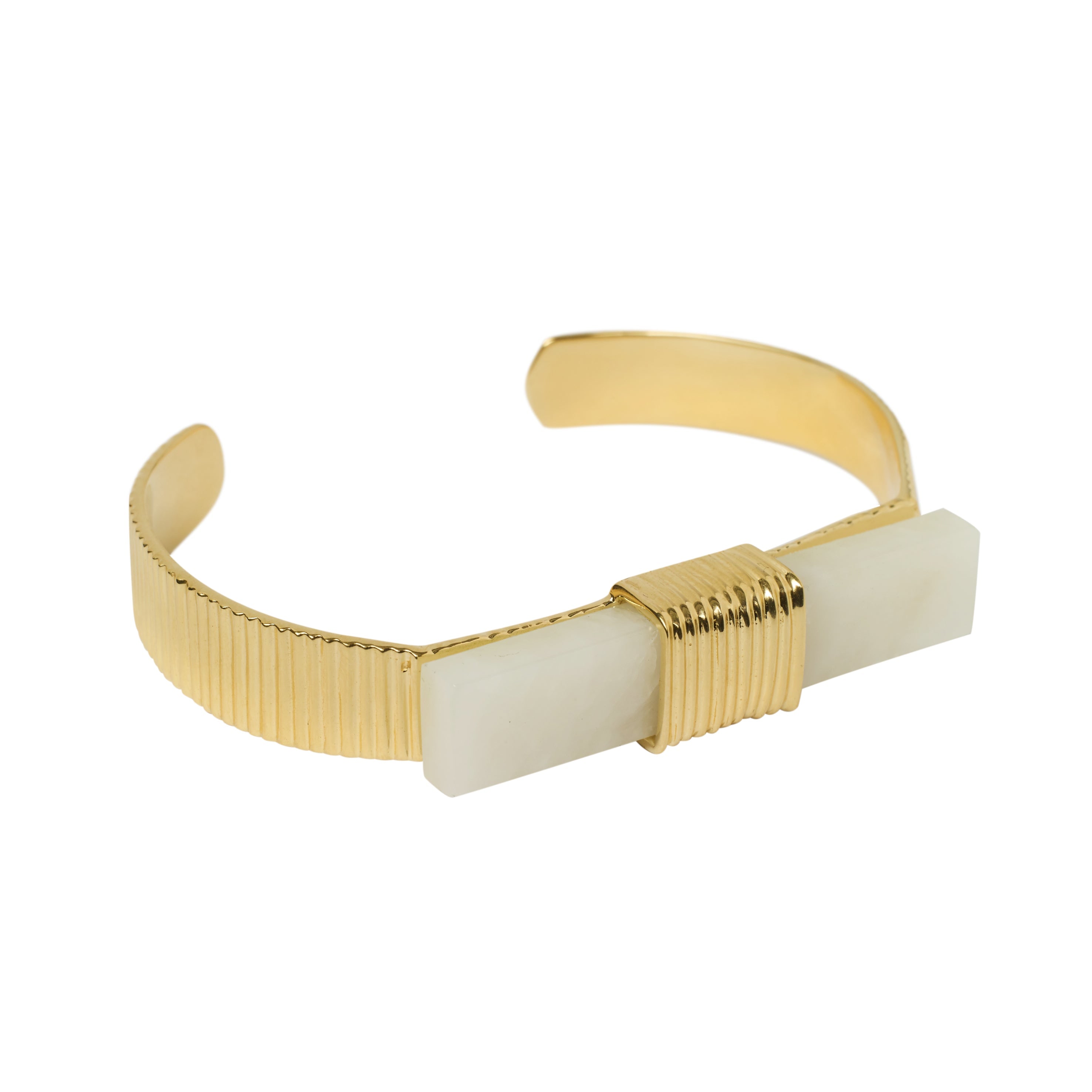 Yaa Yaa London Women's Gold / White / Neutrals Quiet Luxury Collection White Gemstone Gold Cuff Bracelet
