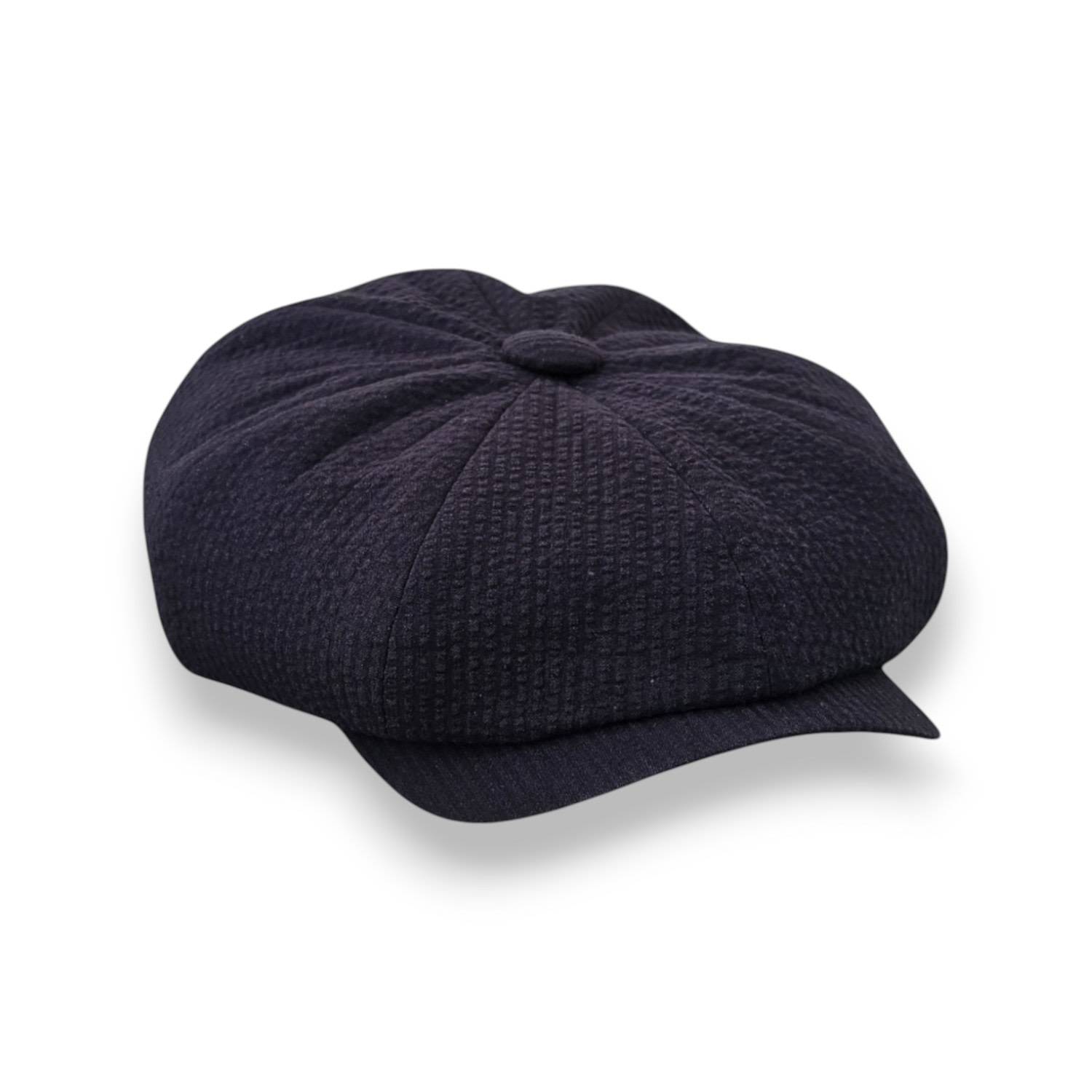 Mister Miller - Master Hatter Men's Blue Albert's Azur Bakerboy Cap In Navy Seersucker In Blue