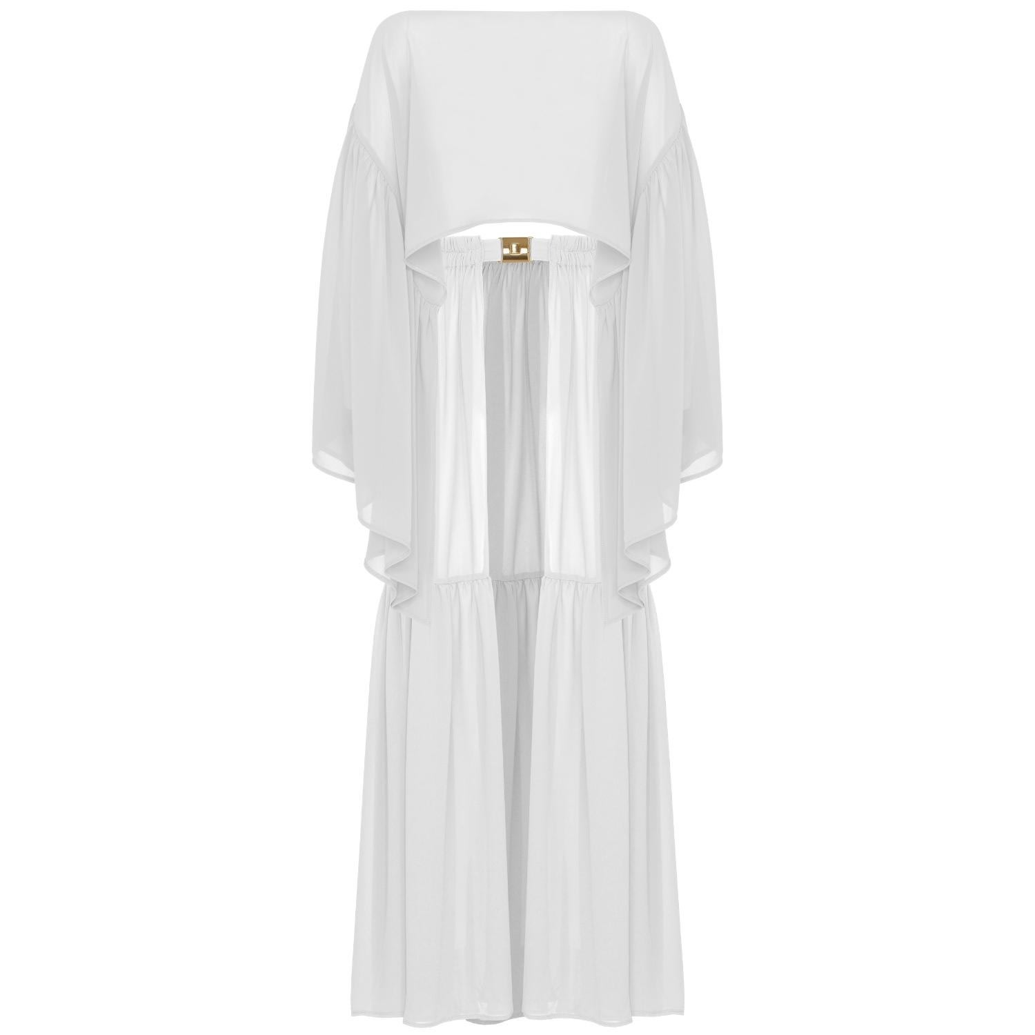 Antoninias Women's Comely Chiffon Two Piece Beach Cover Up With Ruffles In White In White