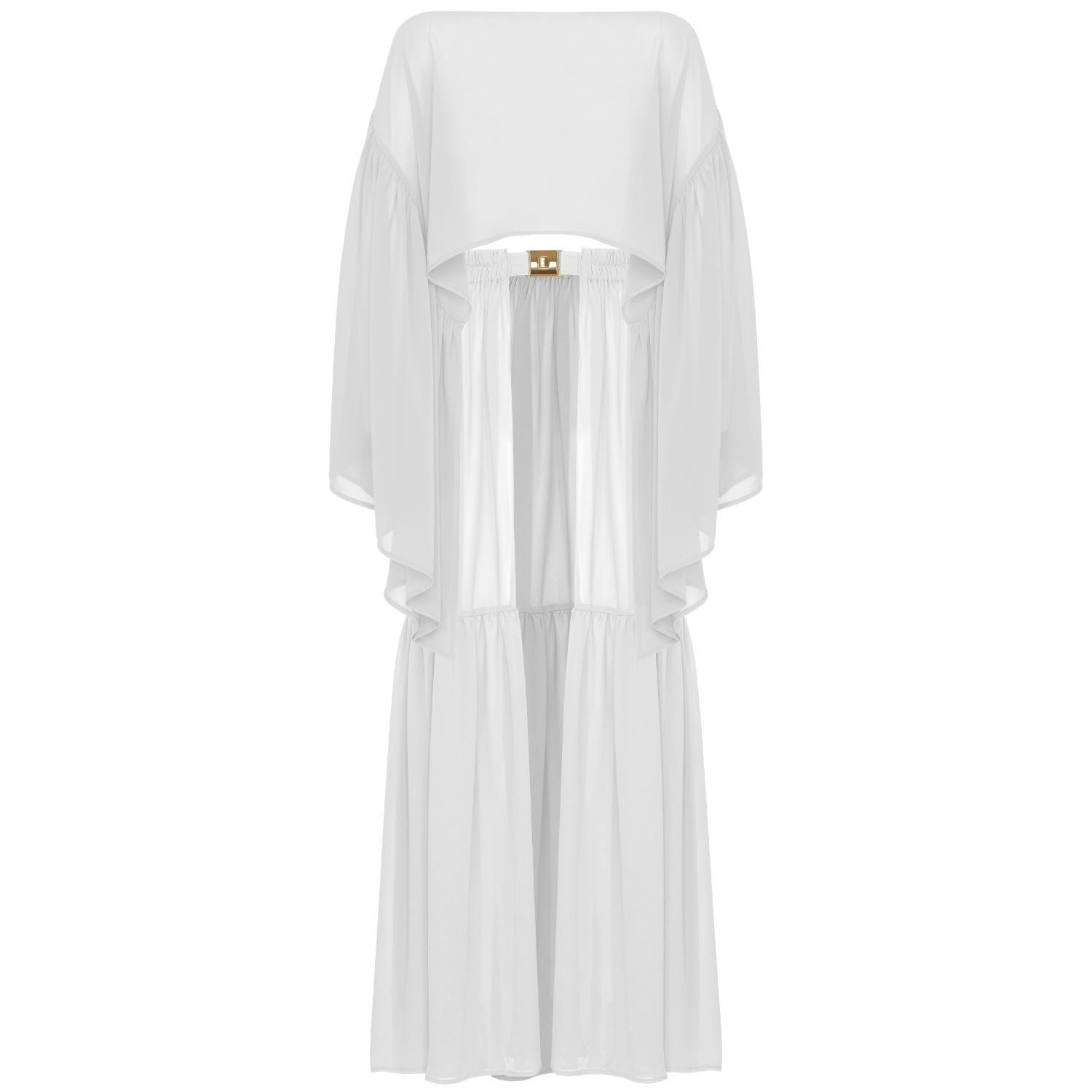 Antoninias Women's Comely Chiffon Two Piece Beach Cover Up With Ruffles In White