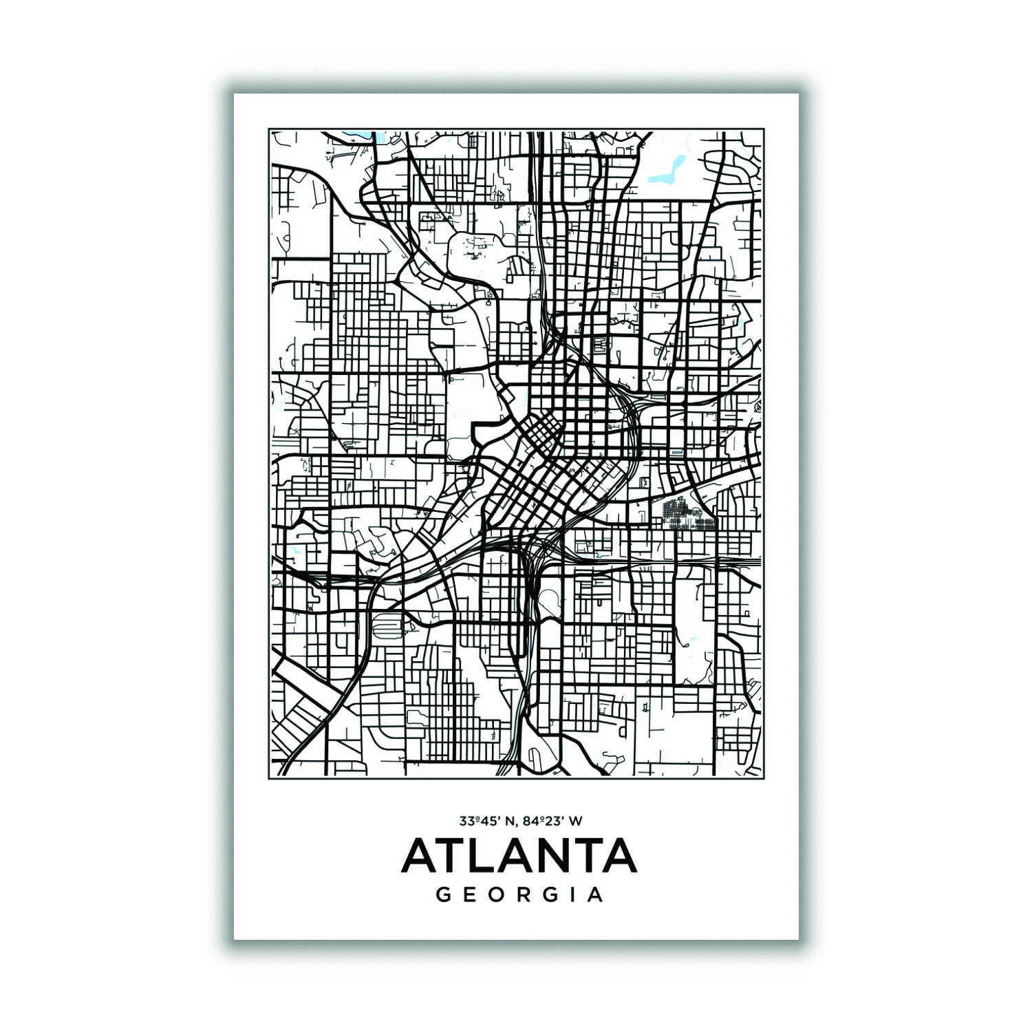 Black Map Of Atlanta Georgia Large Stanley Print House