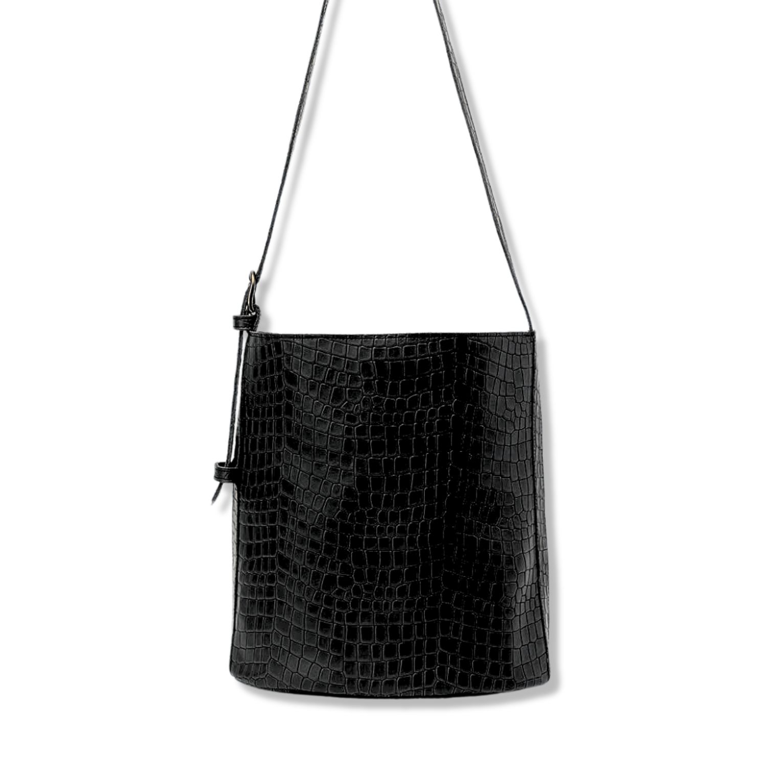 Juan-jo Women's Black Croc Embossed Leather Bucket Bag