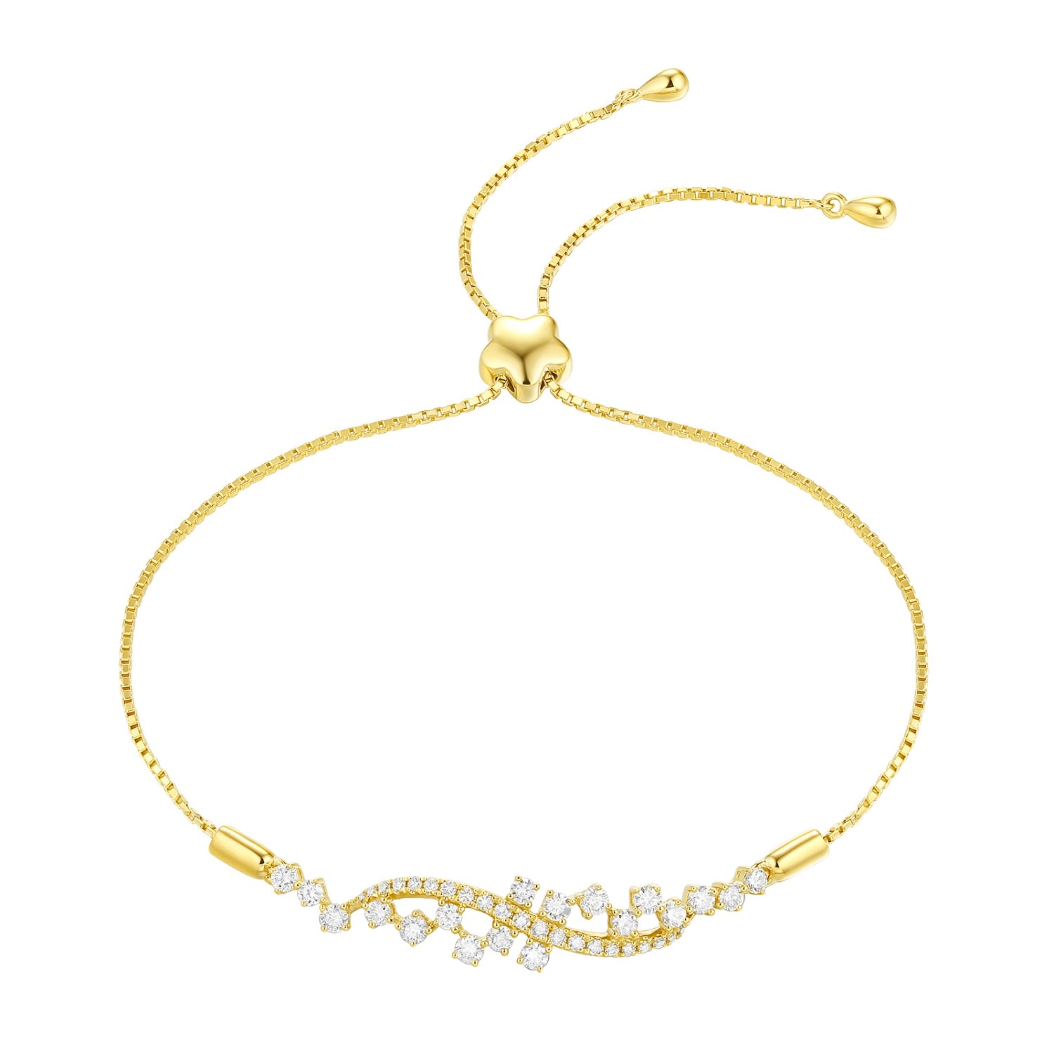 Artisan Women's Gold / White Natural Diamond Fixed & Flexible Bracelet In Yellow Gold