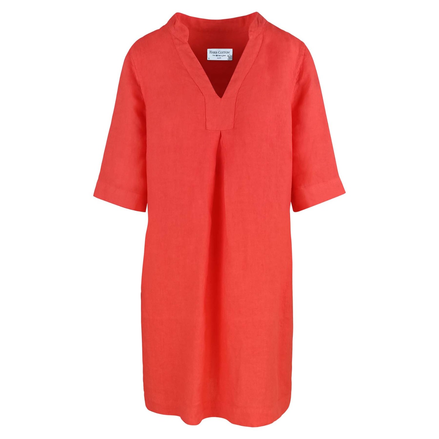 Women’s Red "V" Neck Line Linen Dress - Coral Reef Large Haris Cotton