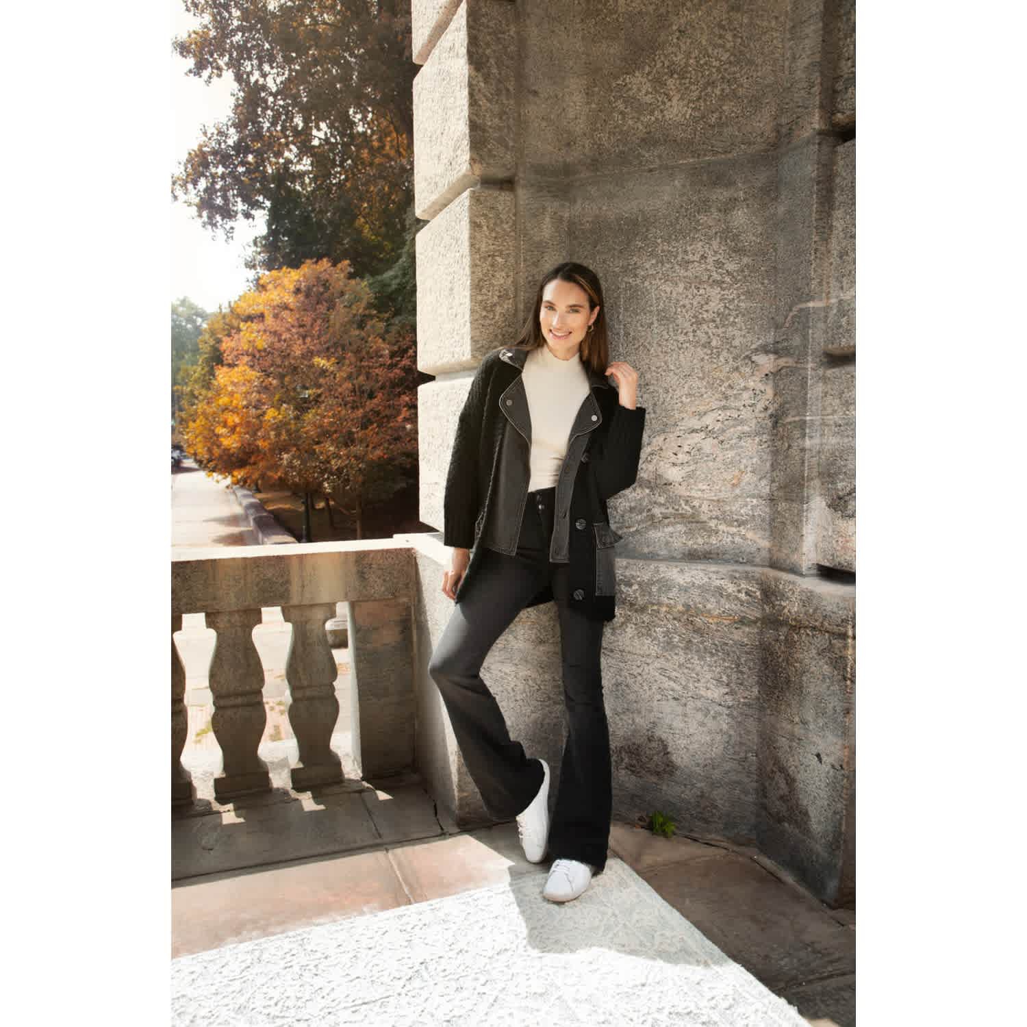 Denim Knit Black Cardigan | Saachi | Wolf & Badger