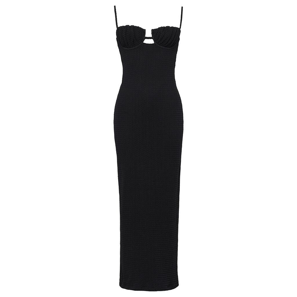 Montce Velvet Petal Long Slip Dress In Black