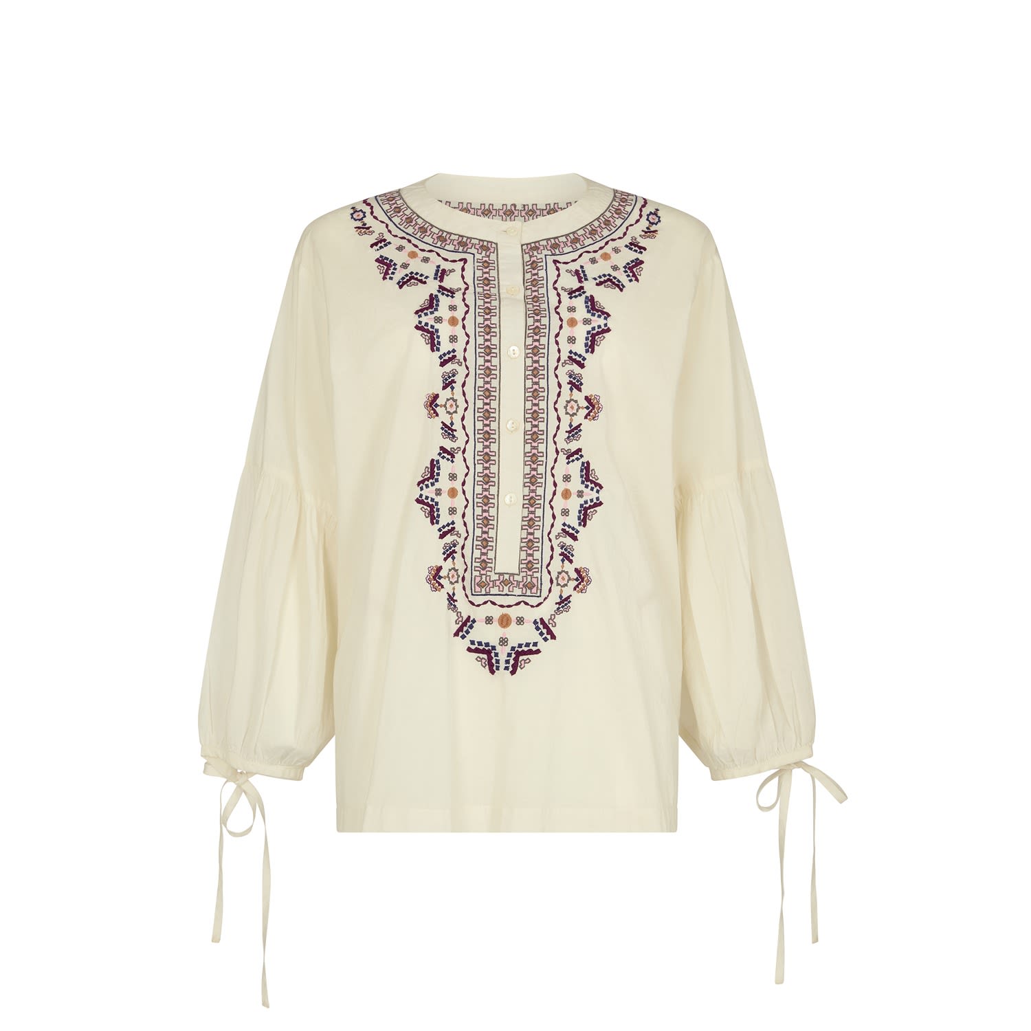 Raffya Women's White Anai Half Placket Embroidered Blouse In Cream In White