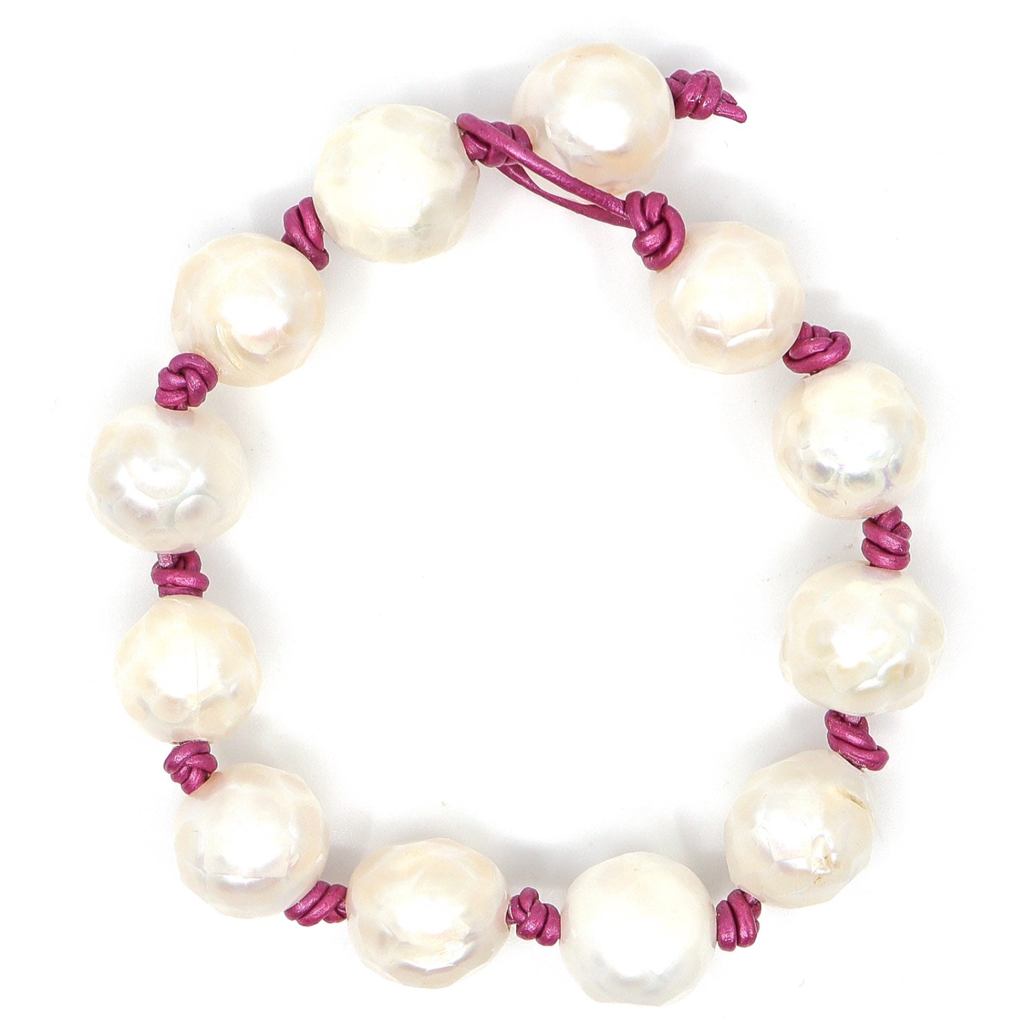 Women’s Pink / Purple / White Freshwater Pearls & Magenta Pink Leather Knotted Beaded Bracelet Shar Oke