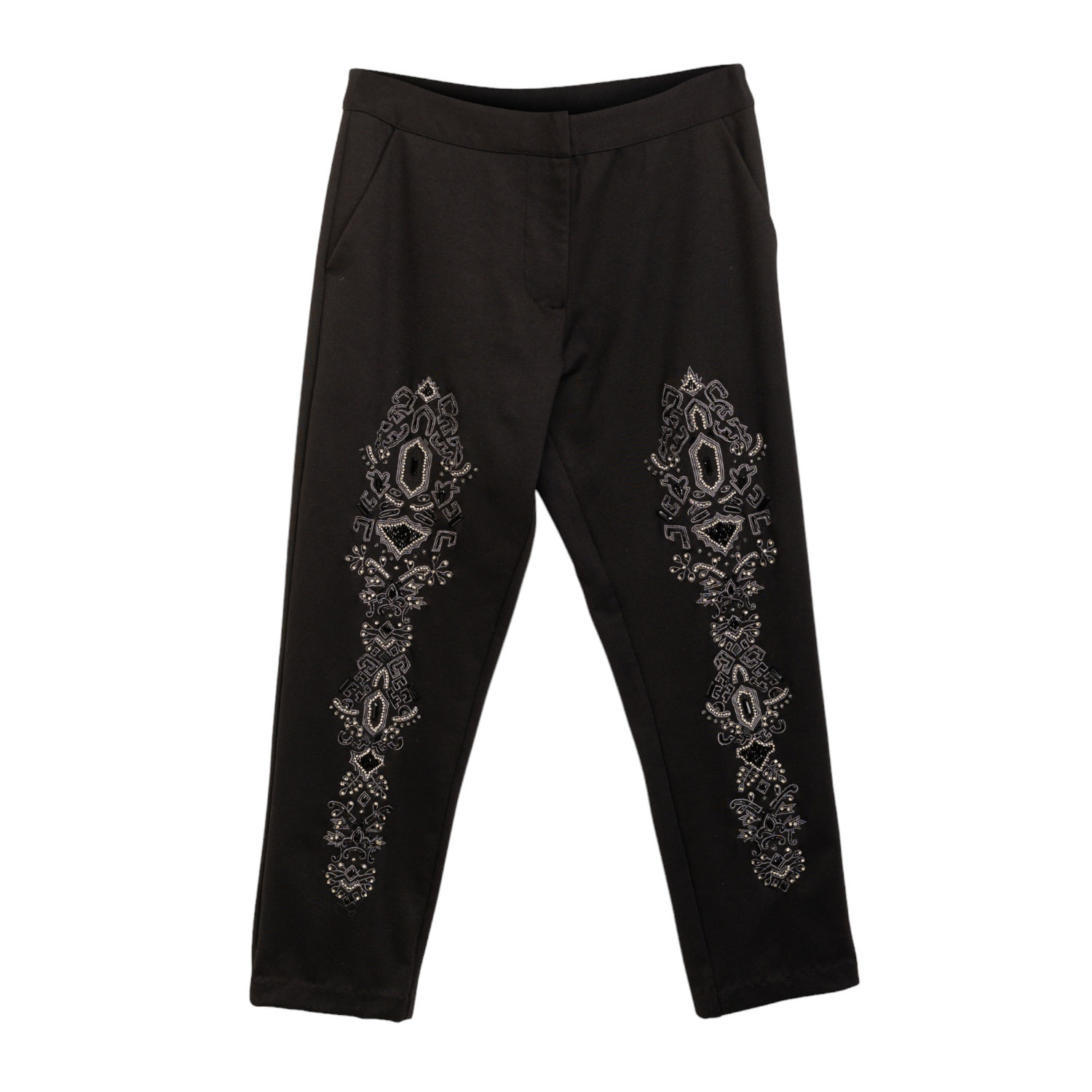 Women’s Black Straight Pants With Embroidery Medium Niza