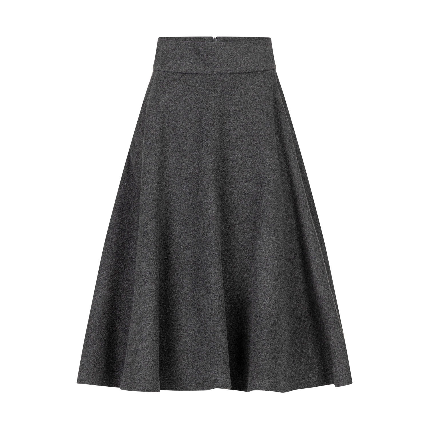 Wool Midi Skirt With High Waist & Pockets In Dark Gray