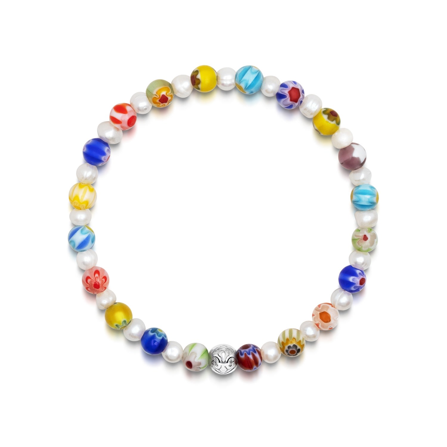 Nialaya Men's Pearl Wristband With Hand-painted Glass Beads In Multi