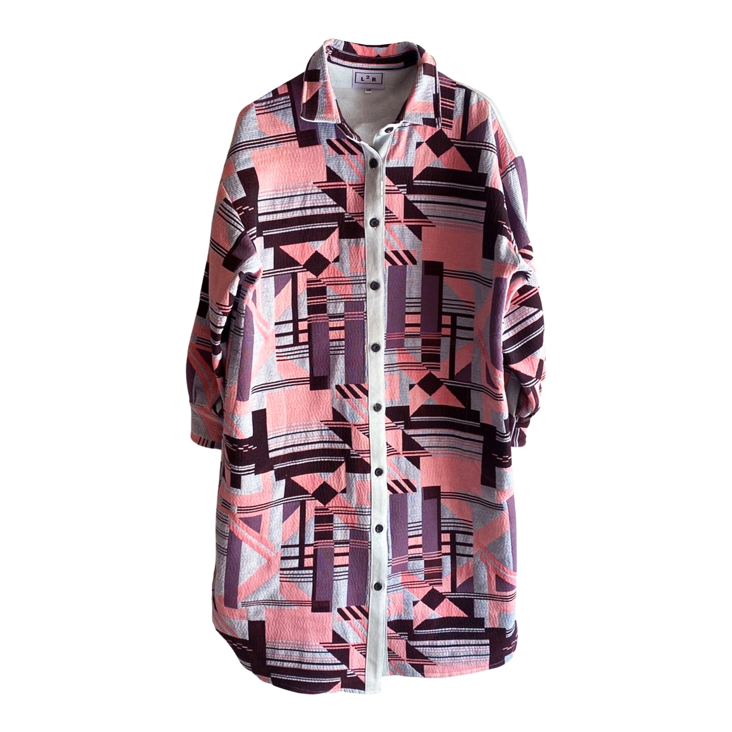 L2r The Label Women's Blue / Pink / Purple Long Shacket In Geometric Print In Pink And Purple