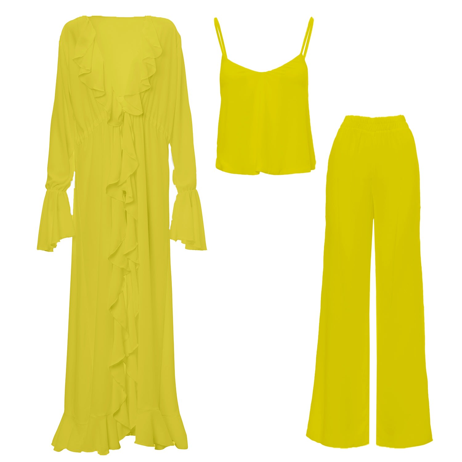 Bluzat Green Lime Set With Ruffled Kaftan In Green